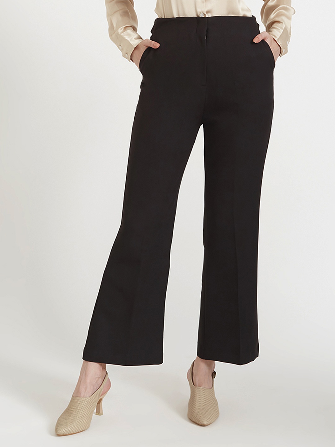 

AMSWAN Women Smart Flared High-Rise Trousers, Black