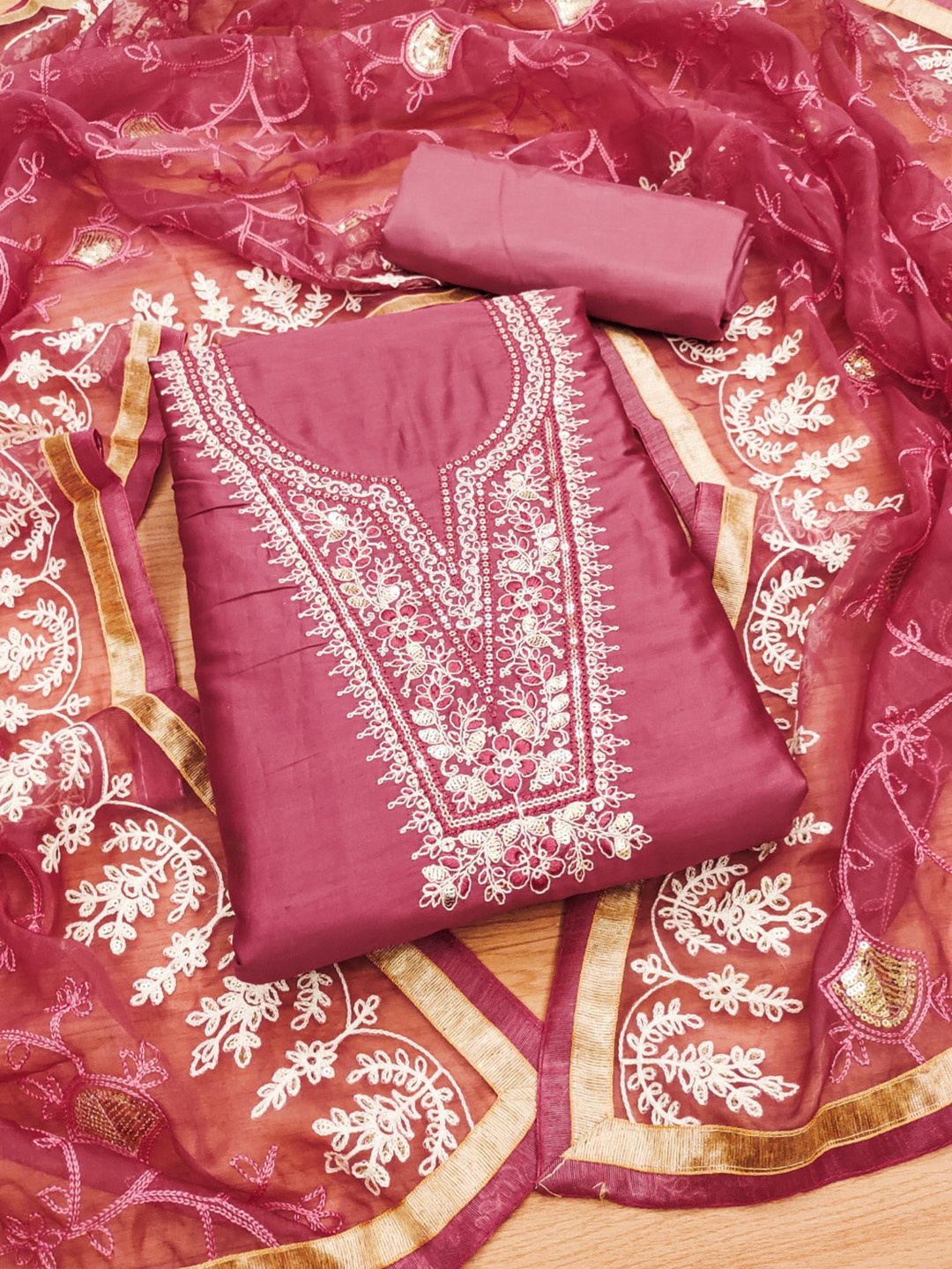 

KALINI Women Embroidered Unstitched Dress Material, Pink