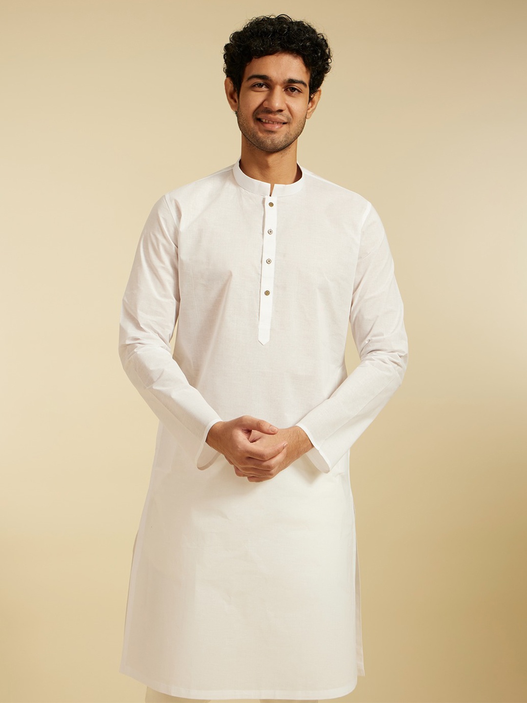 

Diwas by Manyavar Men Mandarin Collar Pure Cotton Straight Kurta, White
