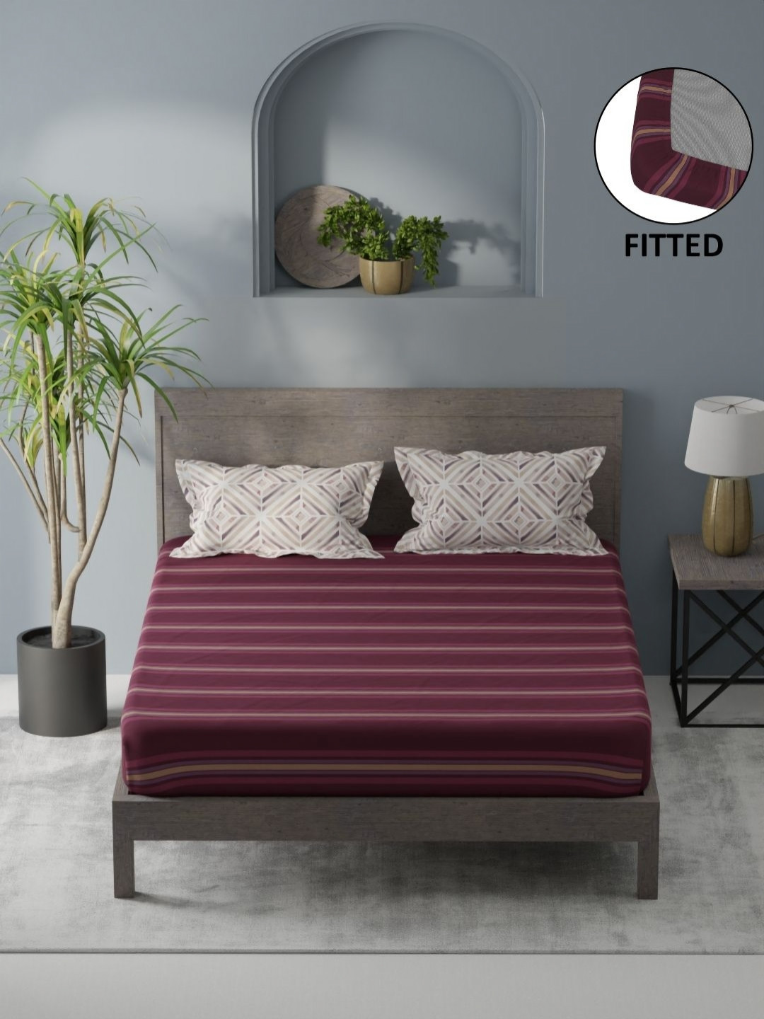 

KOPA Denim Red Striped Microfiber Fitted 200 TC King Bedsheet Set 1.80 m X 1.98 m X 25 cm