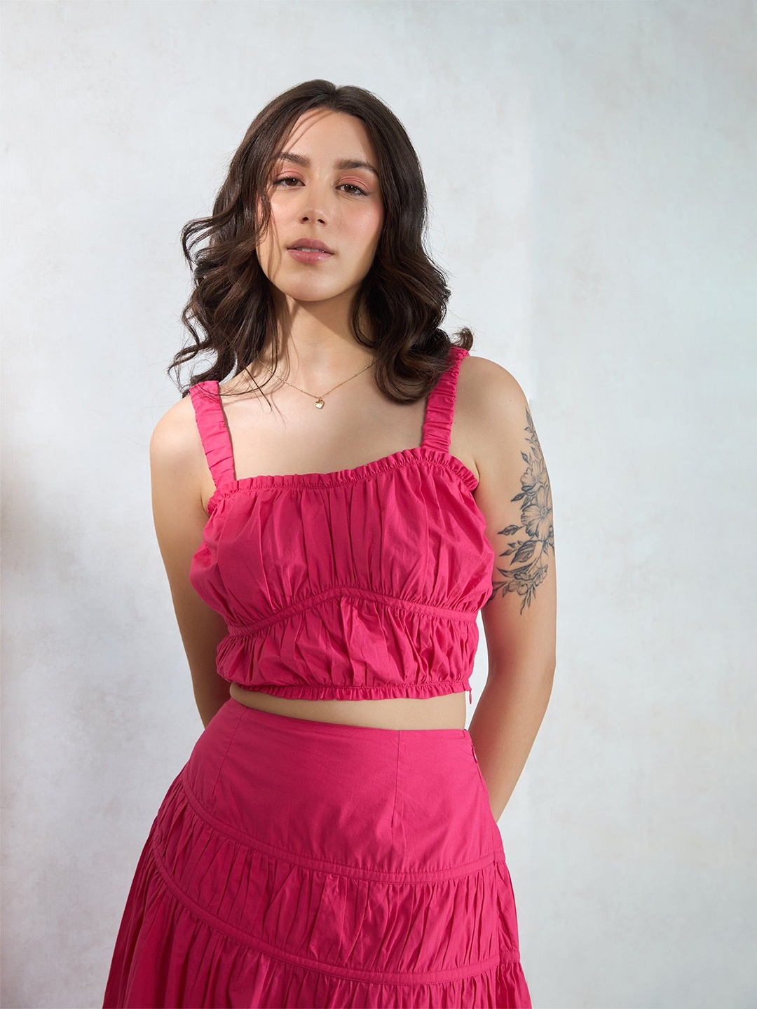 

Virgio Women Cotton Sweetheart Neck Crop Length Solid Sleeveless Top, Pink