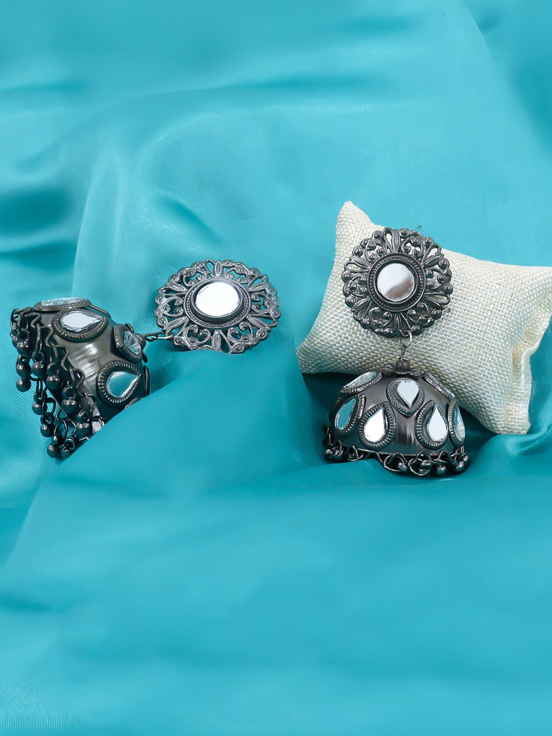 

FIMBUL Sterling Silver Dome Shaped Oxidised Jhumkas
