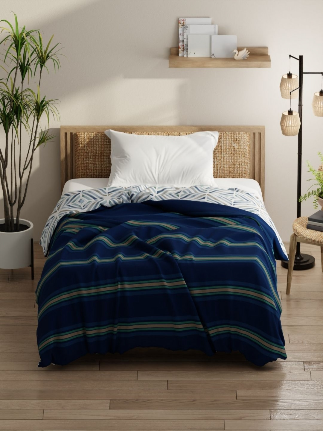 

KOPA Blue & White Striped Microfiber AC Room 150 GSM Single Bed Comforter