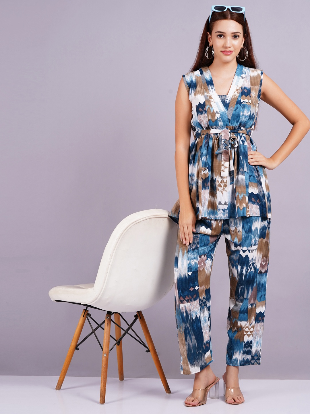 

HIGHLIGHT FASHION EXPORT Printed Top With Trouser Co-Ords, Blue