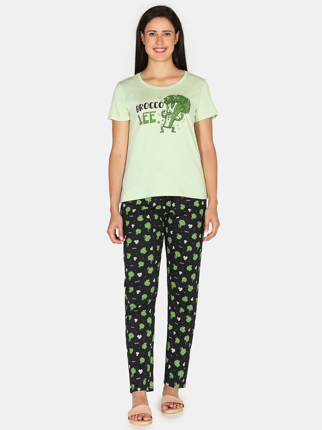 

Rosaline by Zivame Women Printed Pure Cotton Night suit, Black