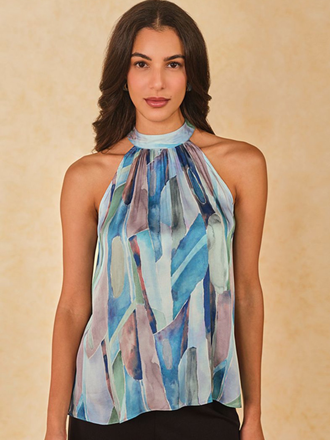 

AND Women Abstract Printed Halter Neck Top, Blue