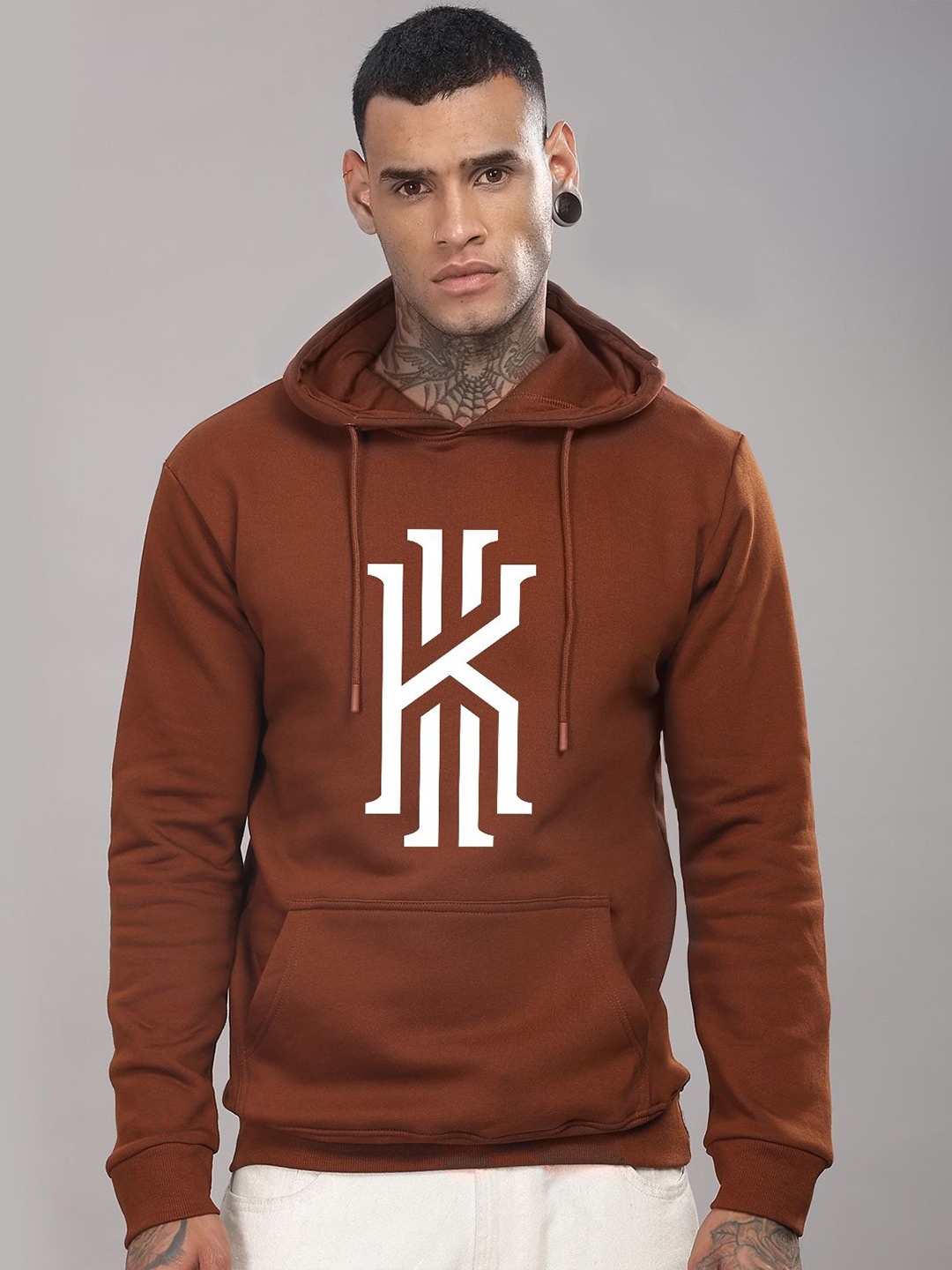 

ADRO Men Graphic Printed Hood Cotton Pullover Sweatshirt, Brown