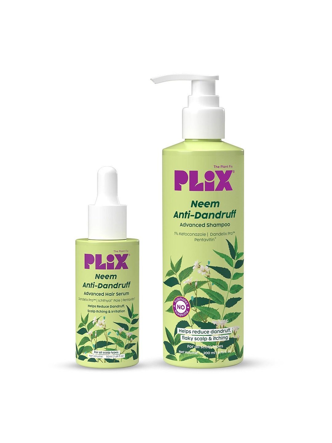 

PLIX THE PLANT FIX Set Of 2 Neem Anti Dandruff Shampoo 200 ml With Serum 50 ml, Green