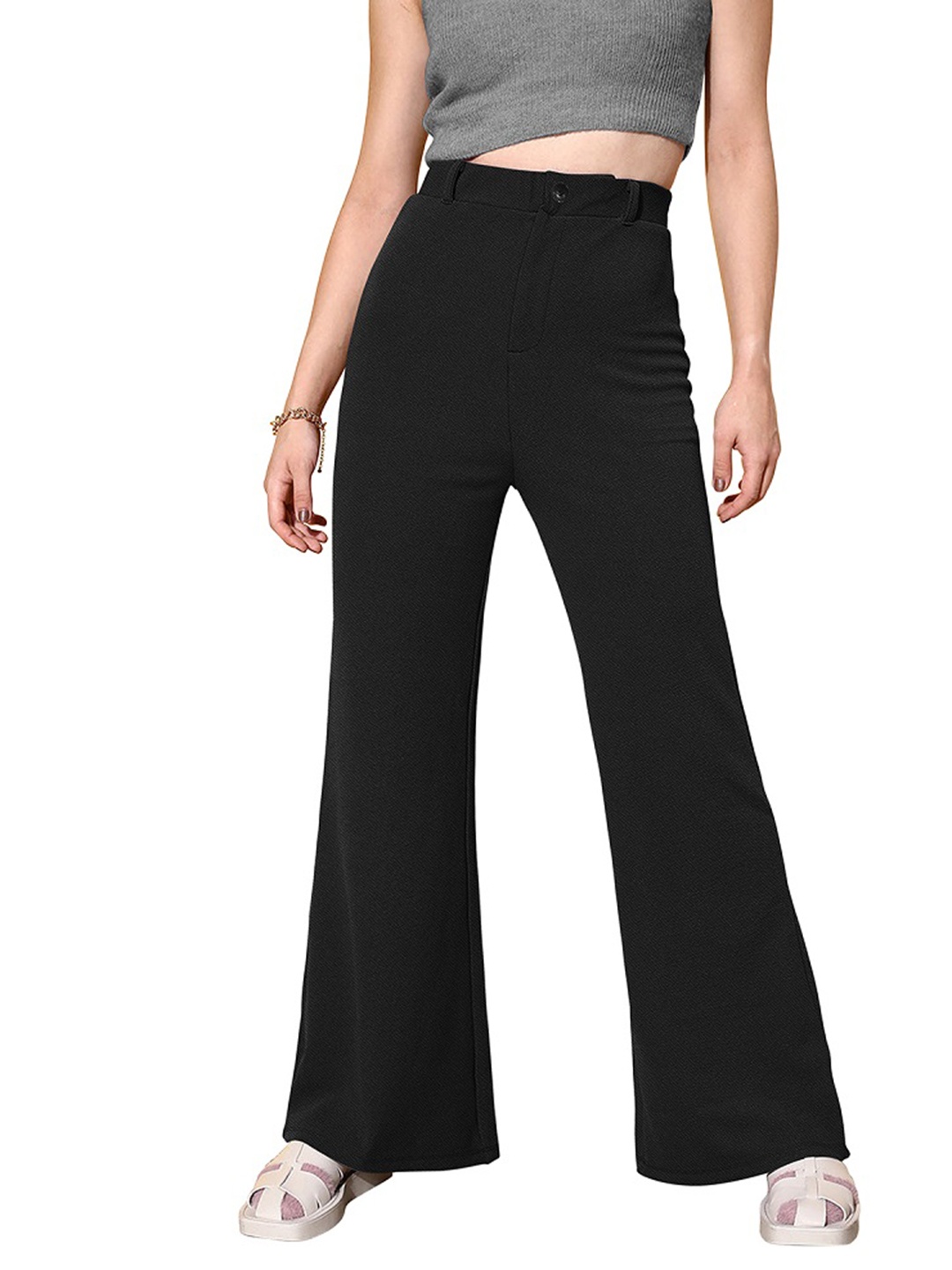 

BAESD Women Relaxed Regular Fit Mid-Rise Formal Trousers, Black
