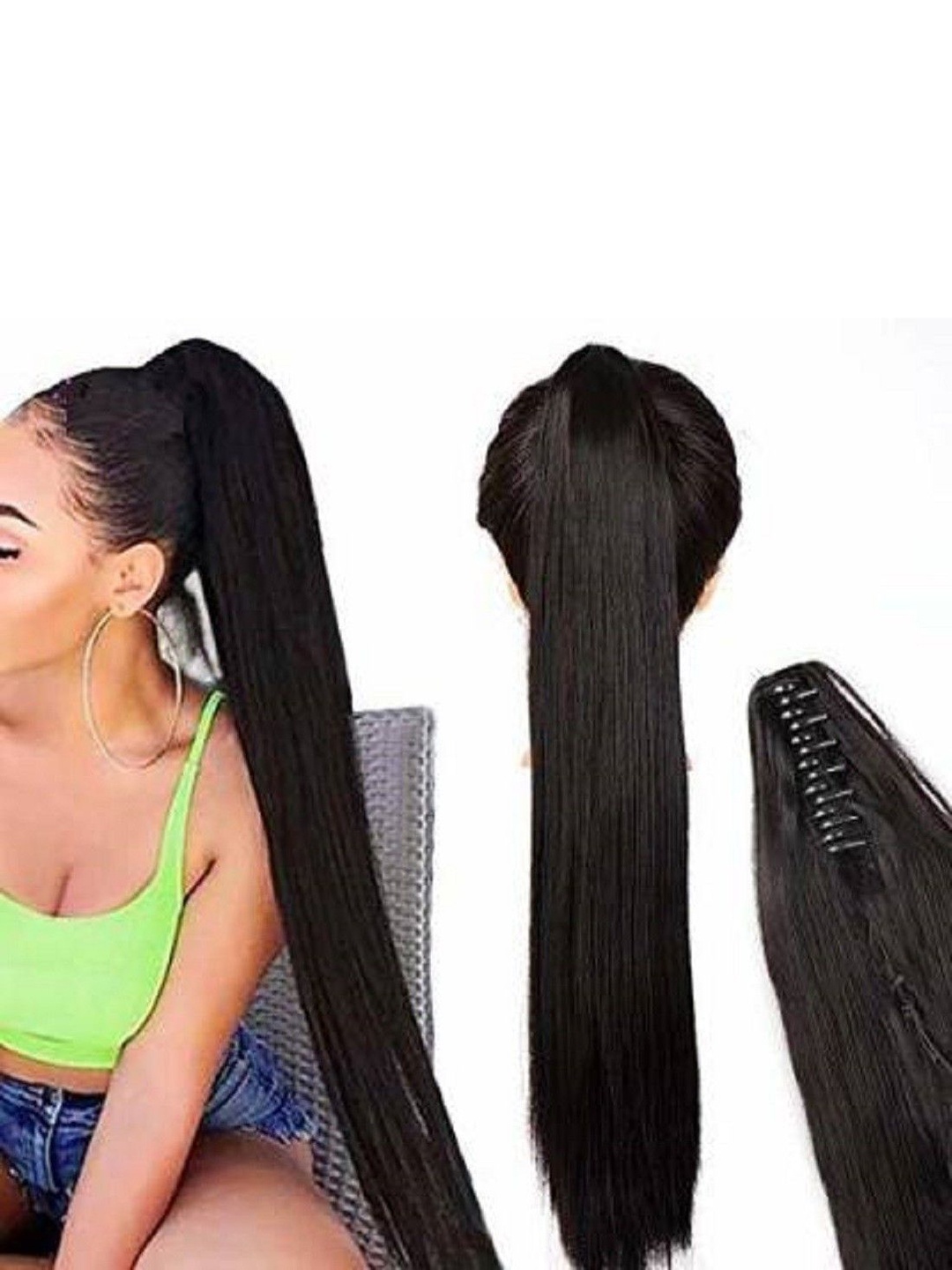

ABRISH Clip-In Straight Ponytail Hair Extension 24Inch - Black