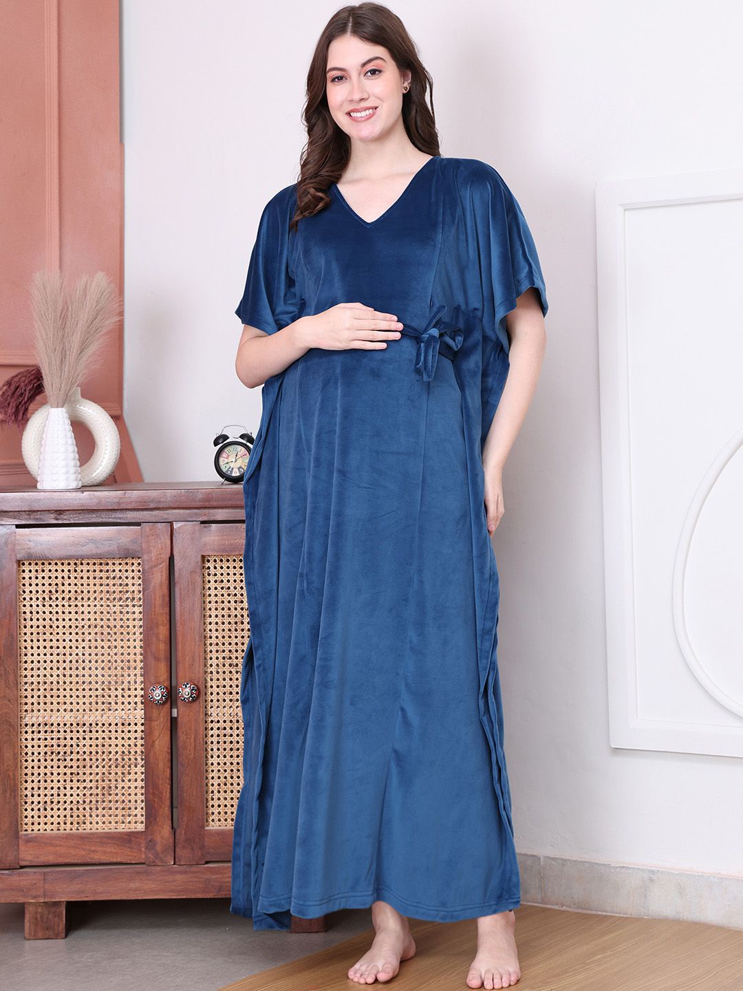 

Secret Wish Women V-Neck Kaftan Maternity Nightdress, Blue