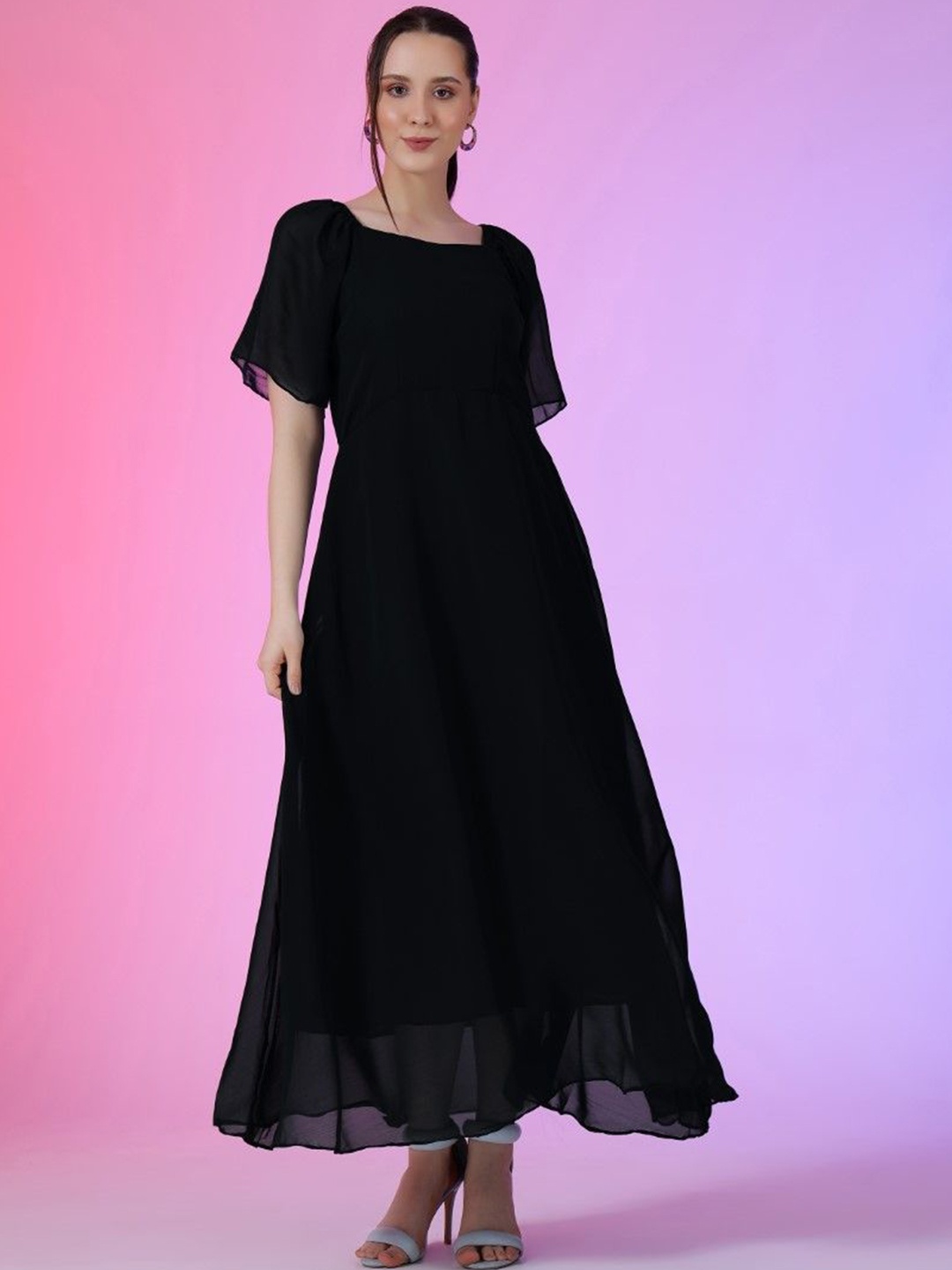 

Raiyani Enterprise Women Solid Bell Sleeve Fit & Flare Maxi Dress, Black