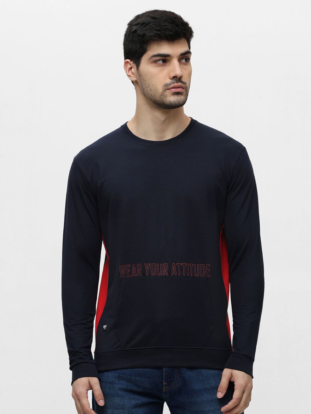 

Klub Fox Men Typography Printed Round Neck Cotton Pullover Sweatshirt, Navy blue