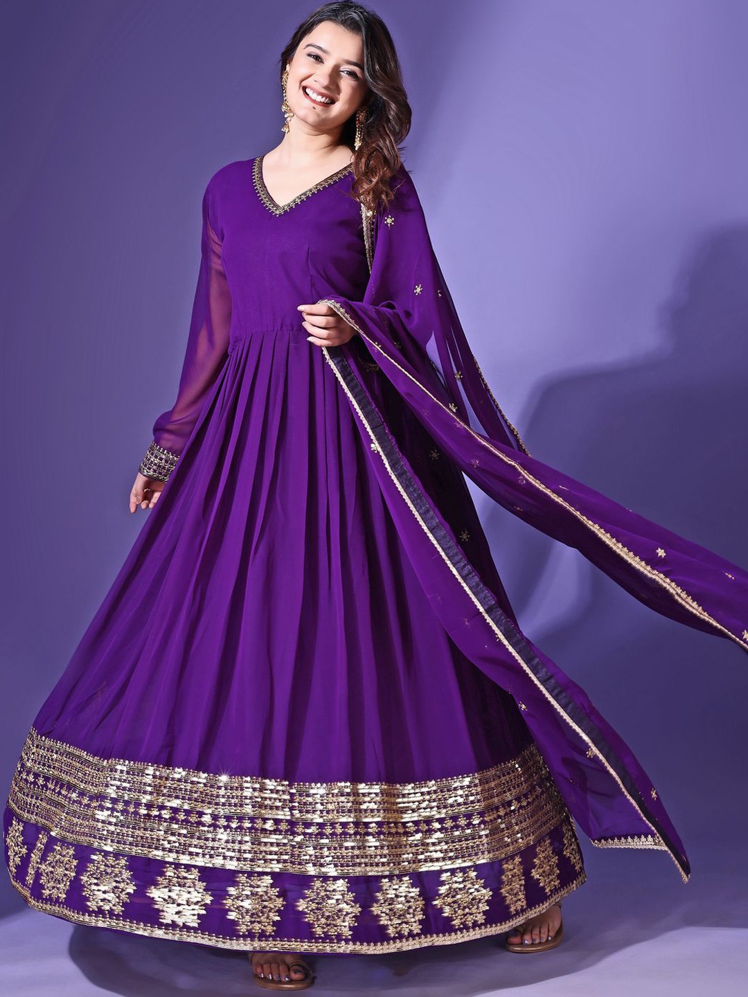 

Wedani Women Ethnic Motifs Embroidered Regular Kurta with Pyjamas & With Dupatta, Purple
