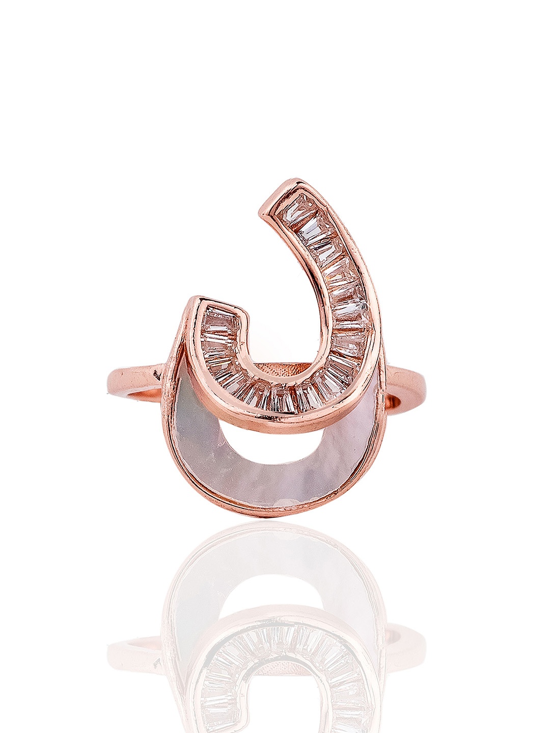 

De Flossy Silver 925 Sterling Silver Rose-Gold Plated Eith Monalisa Stone Cocktail Ring