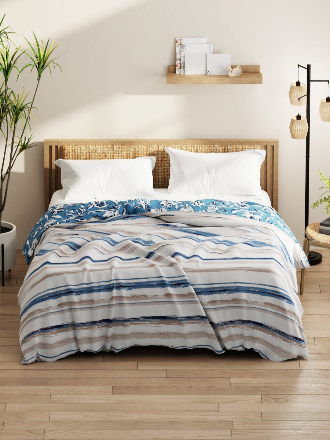 

KOPA Classic Cotton Grey & Blue Striped Microfiber AC Room 120 GSM Double Bed Comforter
