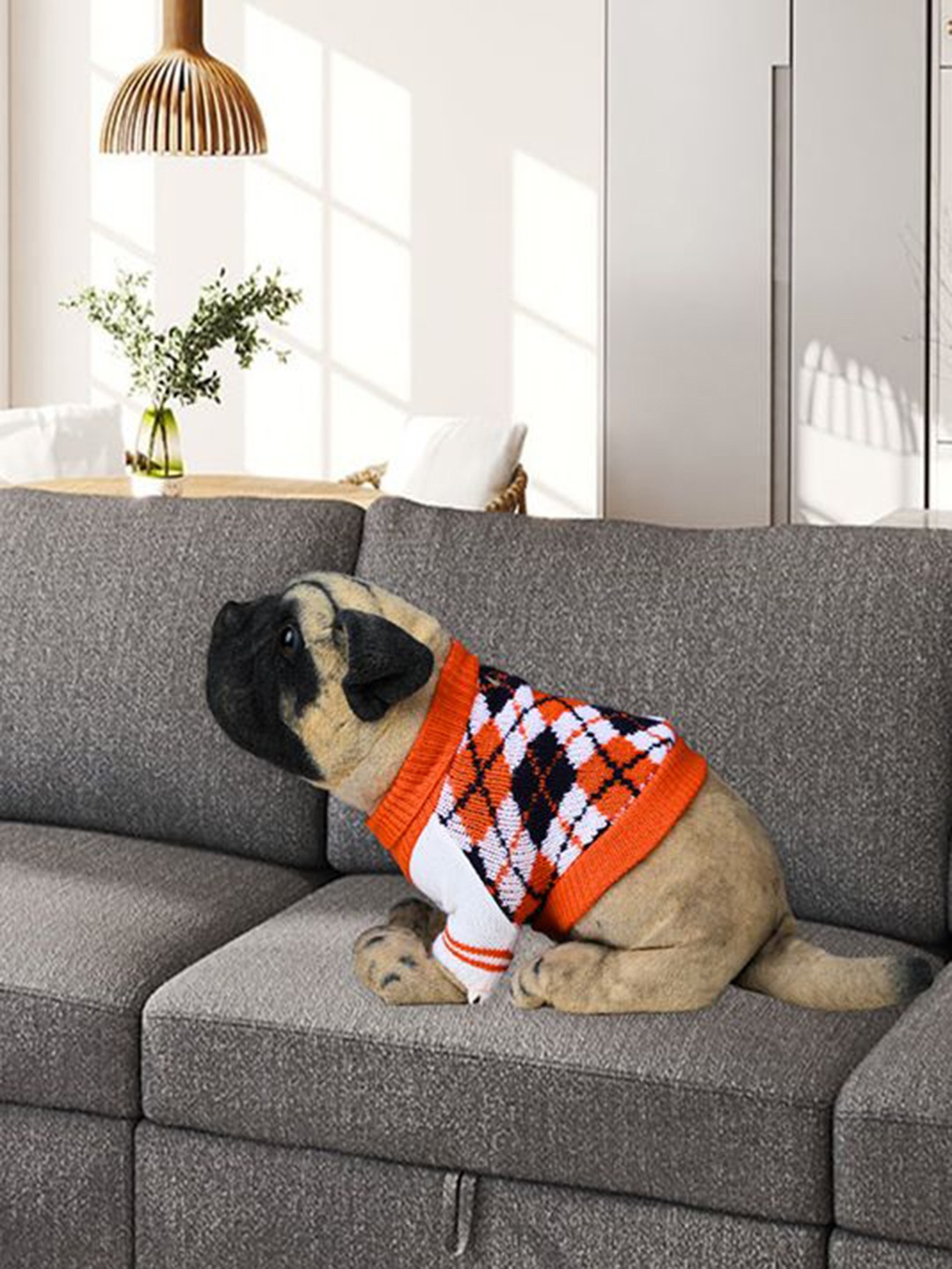 

Lulala Turtle Neck Self Design Stretchable Dog Sweater, Orange
