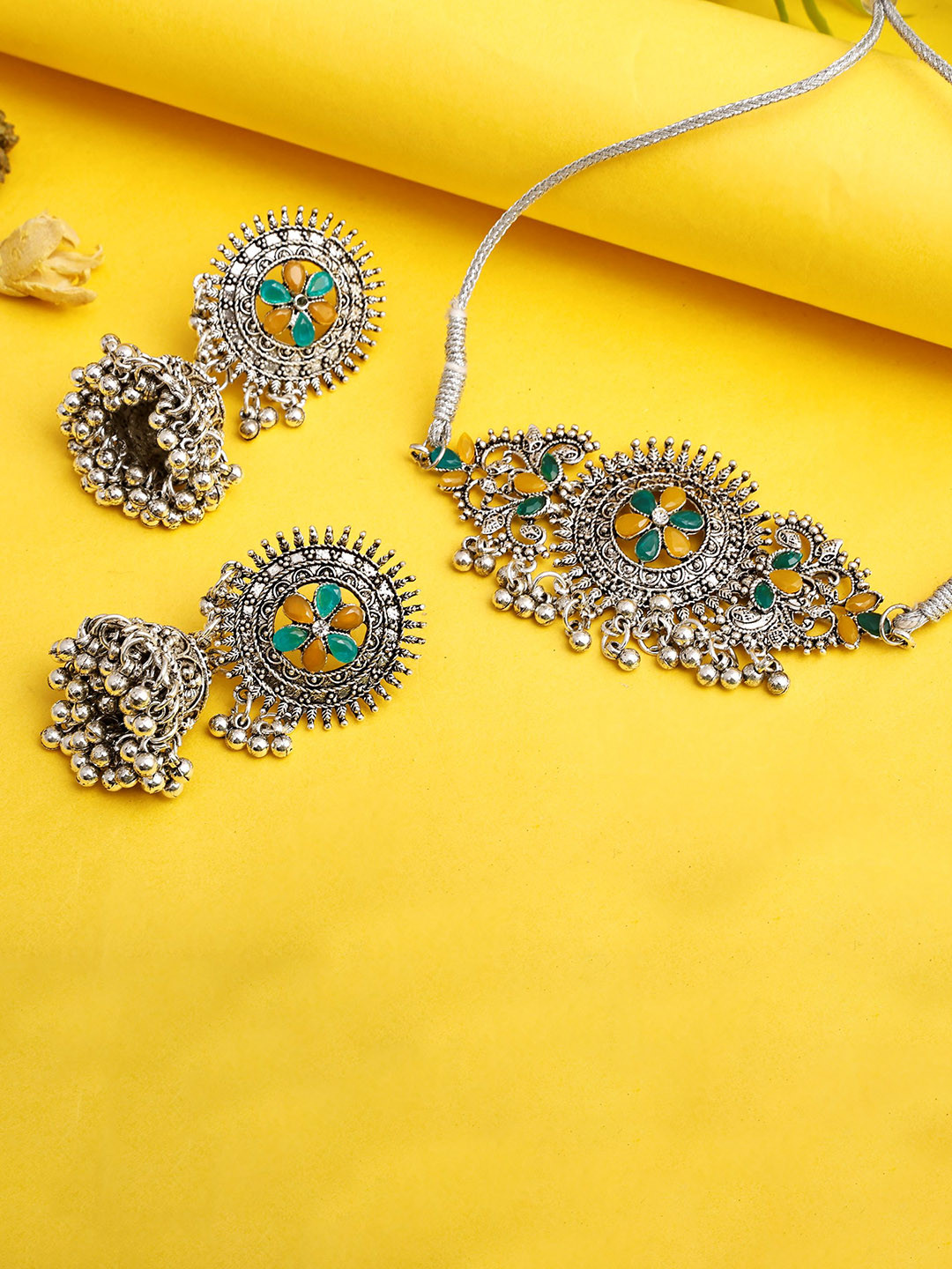 

SUNHARI Stone Studded Jewellery Set, Silver