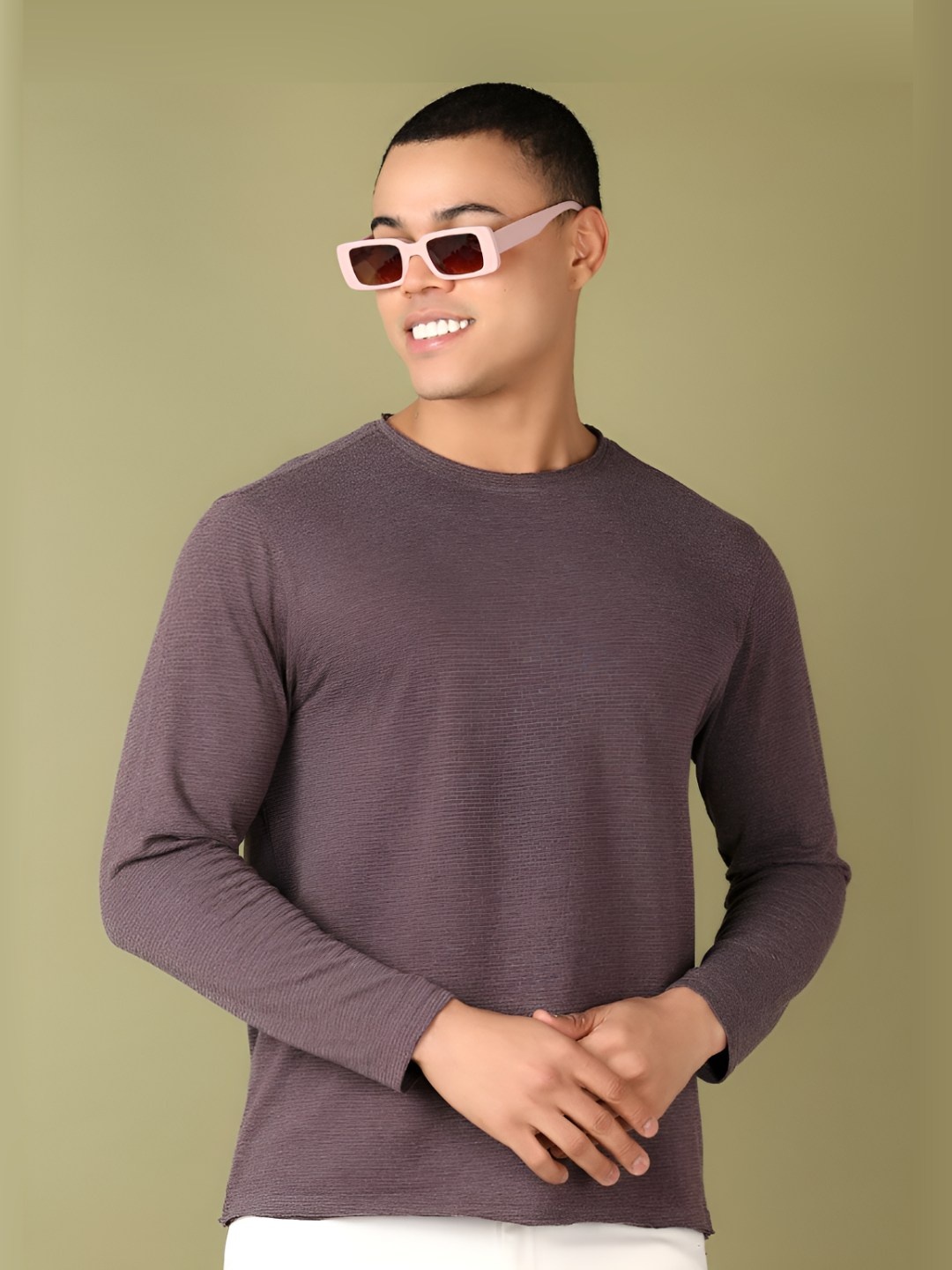 

V-Mart Men Solid Round Neck Cotton T-shirt, Brown