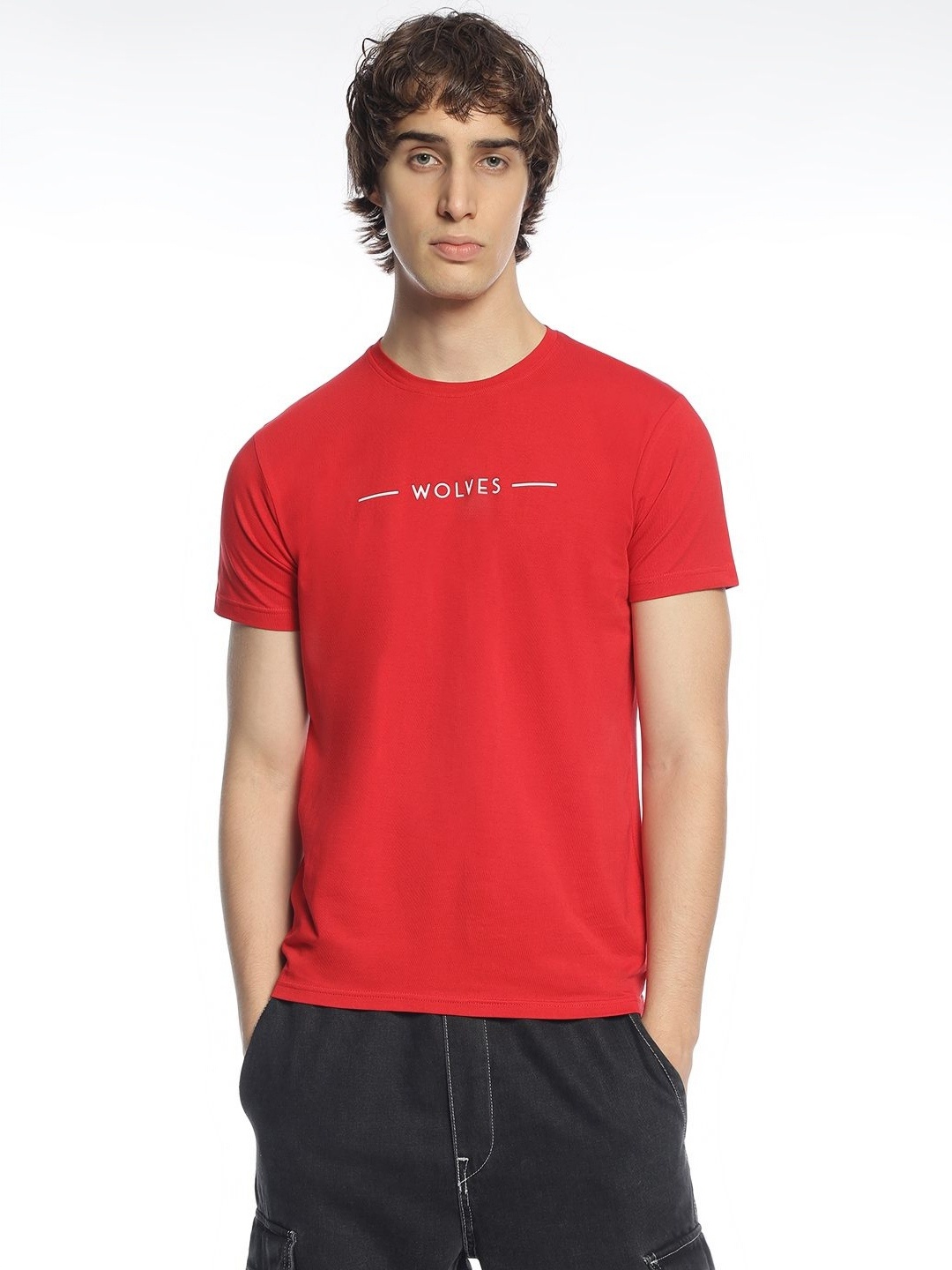

BWOLVES Men Typography Printed Round Neck Cotton T-shirt, Red