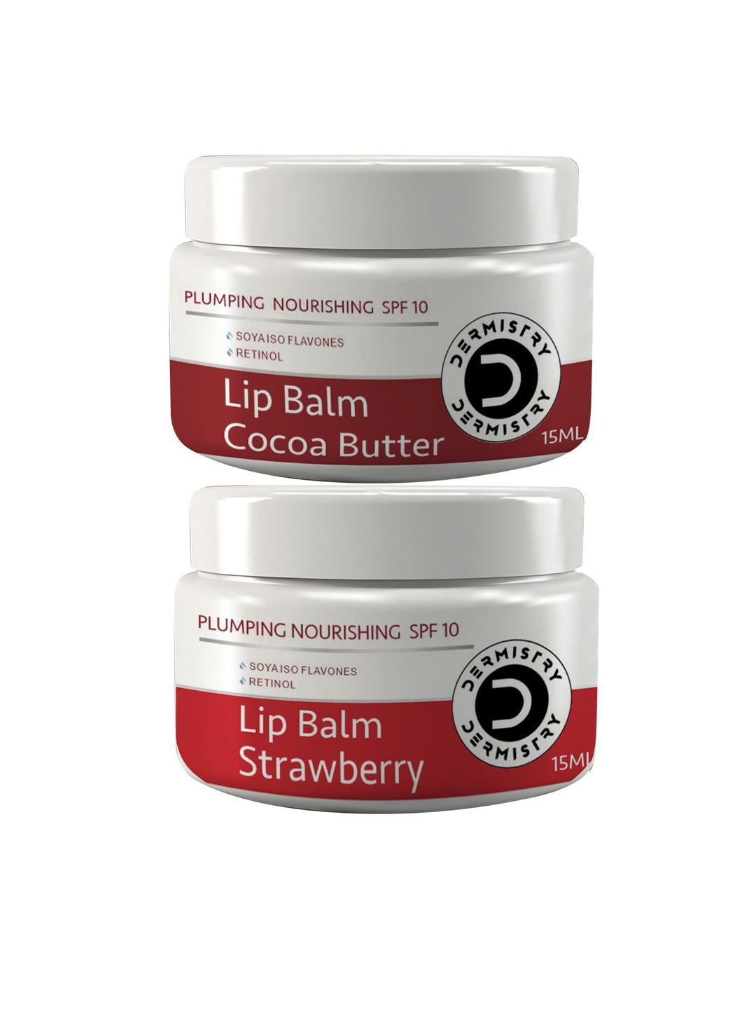 

DERMISTRY Set Of 2 SPF 10 Cocoa Butter & Strawberry Lip Balm - 15 ml Each, Red