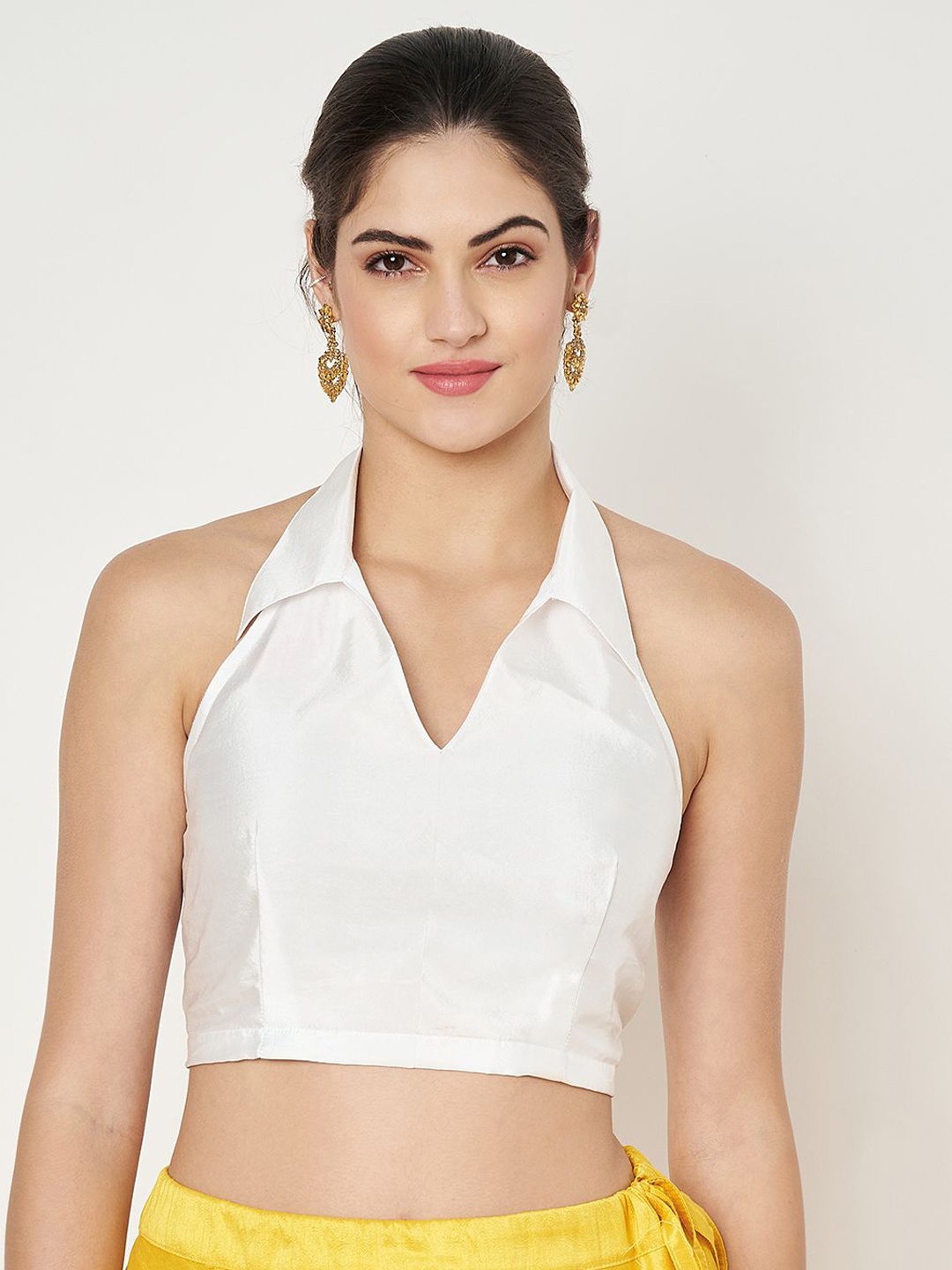 

studio rasa Halter Neck Stretchable Saree Blouse, White