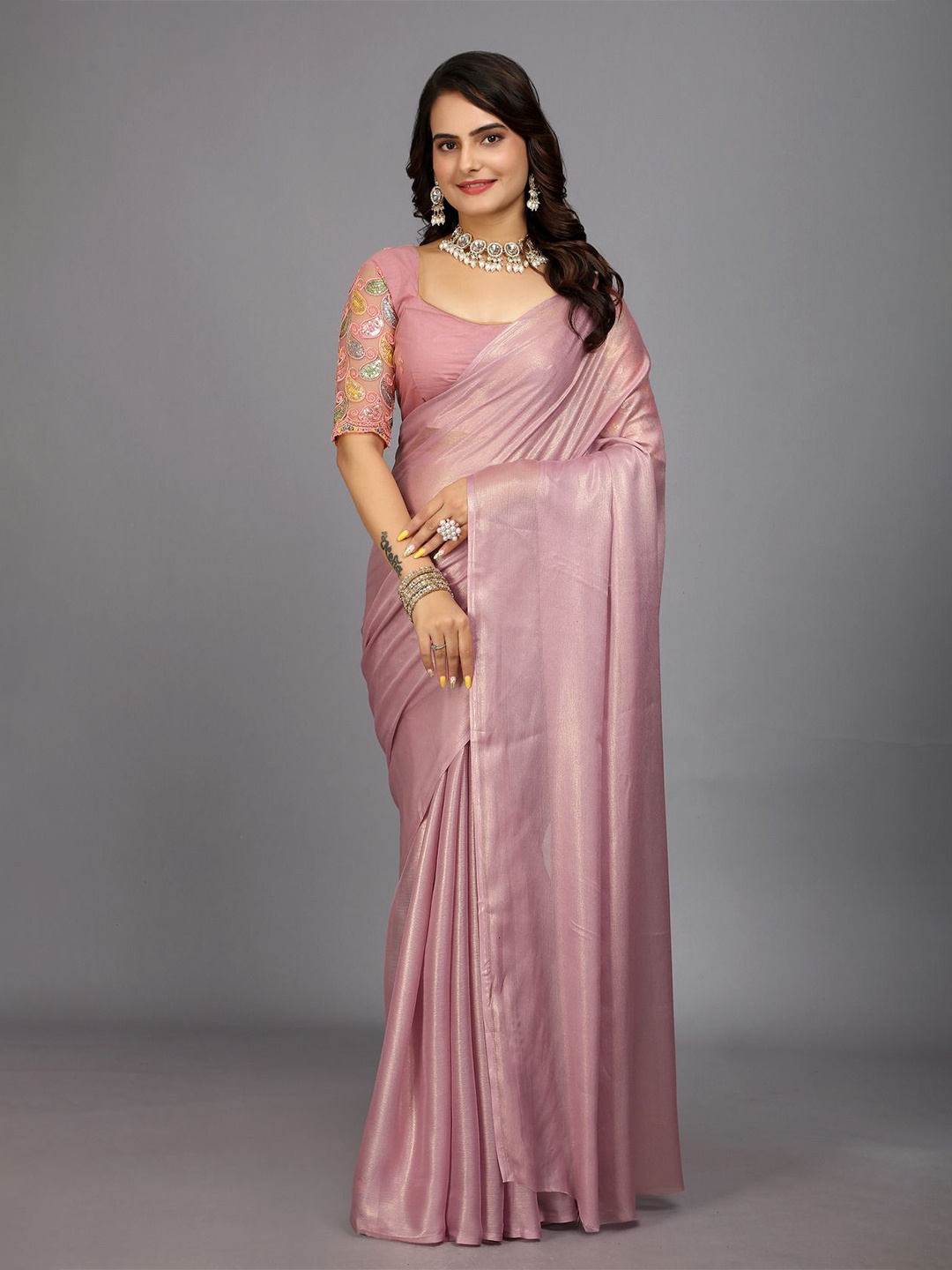 

Aardiva Solid Shimmer Saree, Purple