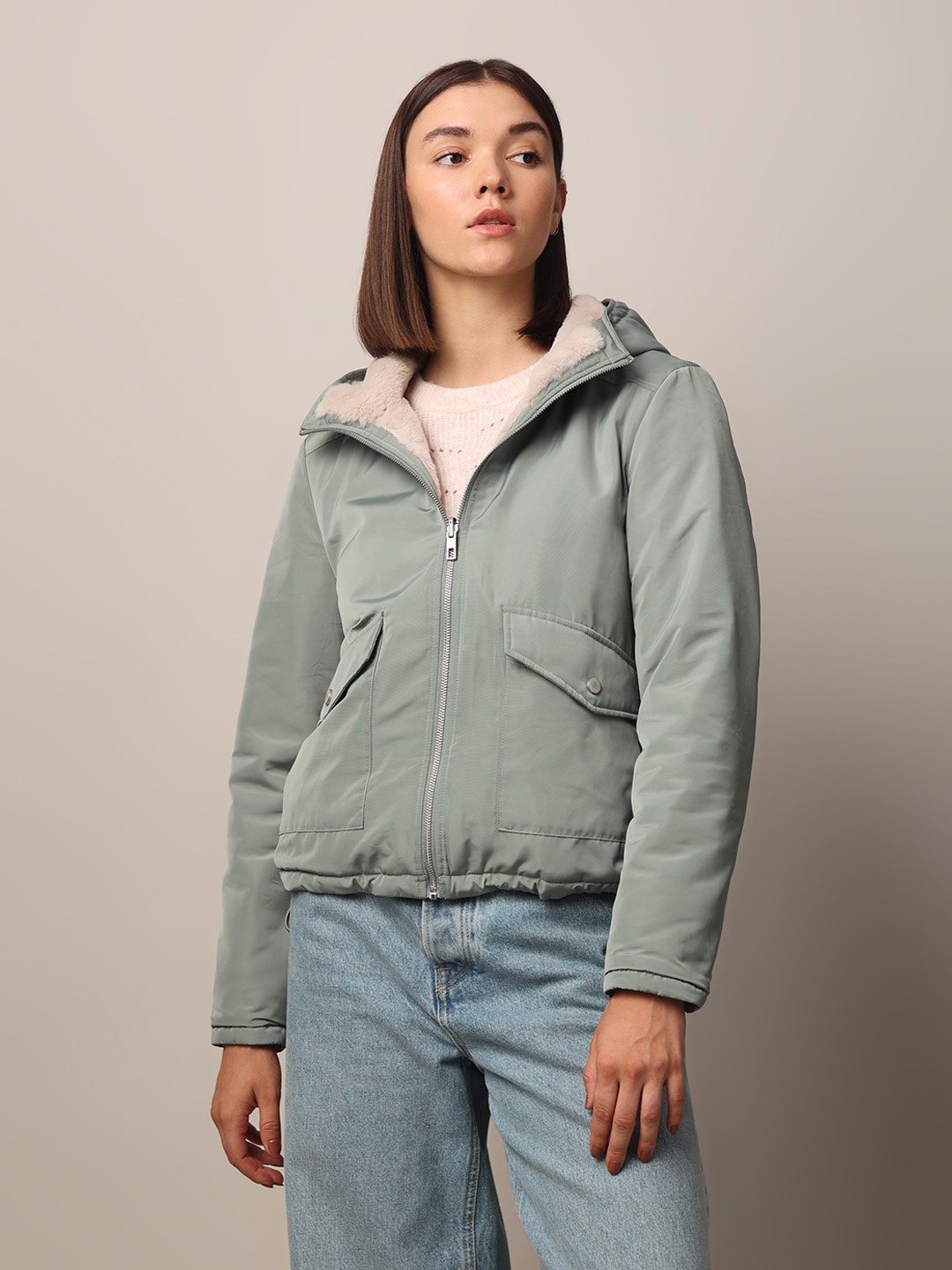 

ONLY Women Hooded Solid Casual Puffer Jacket, Green