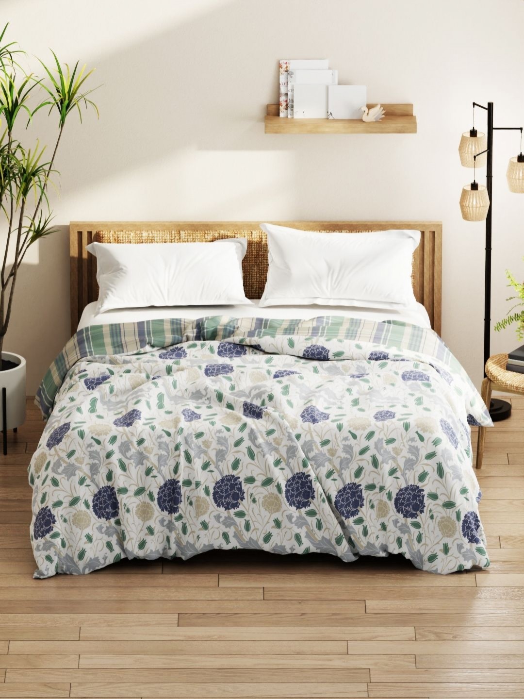 

KOPA White & Blue Floral Printed Microfiber AC Room 150 GSM Double Bed Comforter