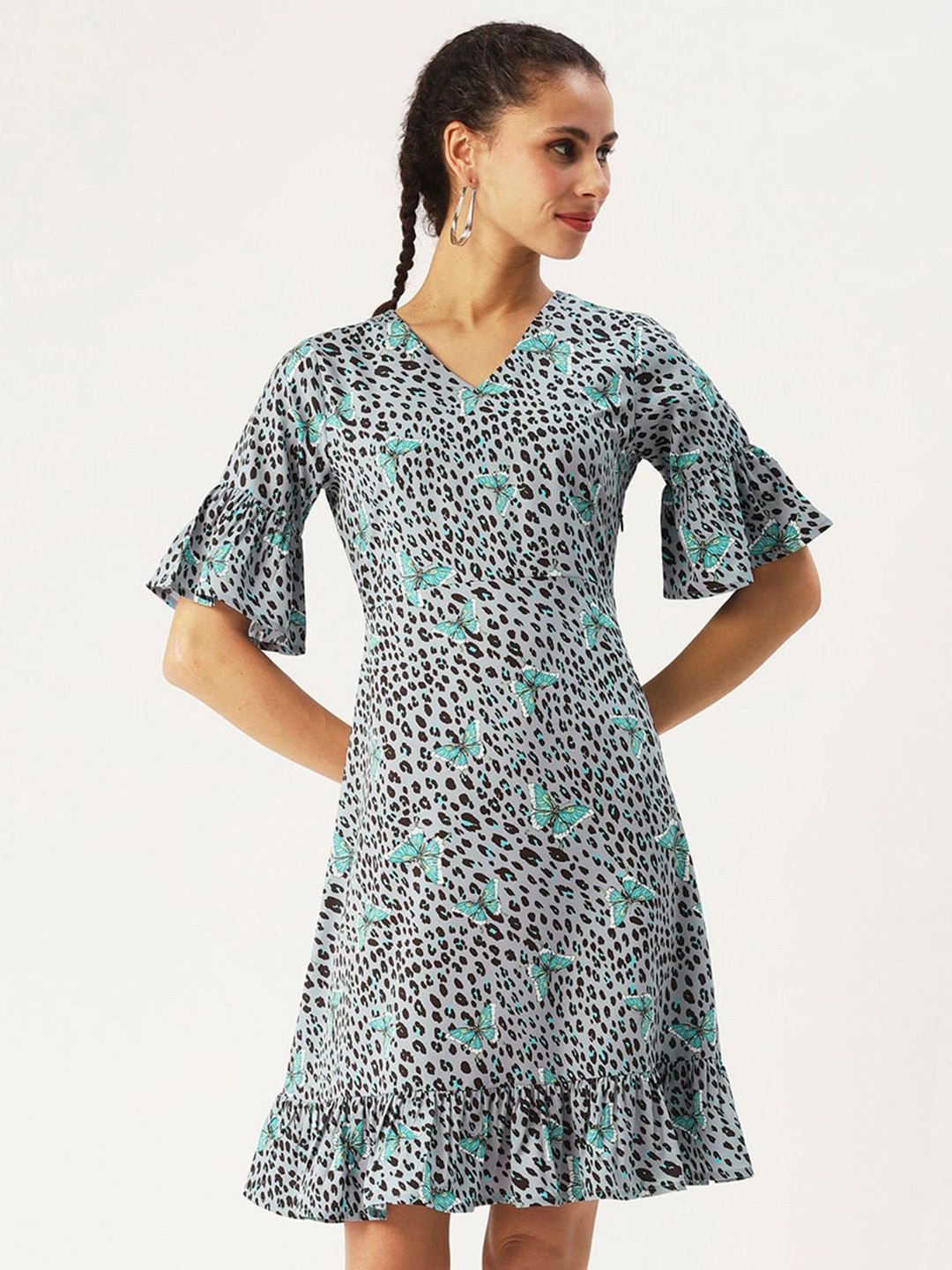 

DressBerry Glam Animal Print Crepe A-Line Dress, Grey