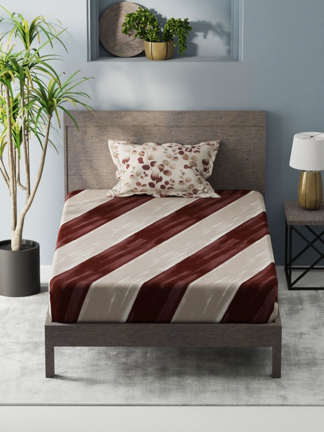 

KOPA Brown Striped Microfiber 200 TC Single Bedsheet with 1 Pillow Covers 1.50 x 2.24 Mts