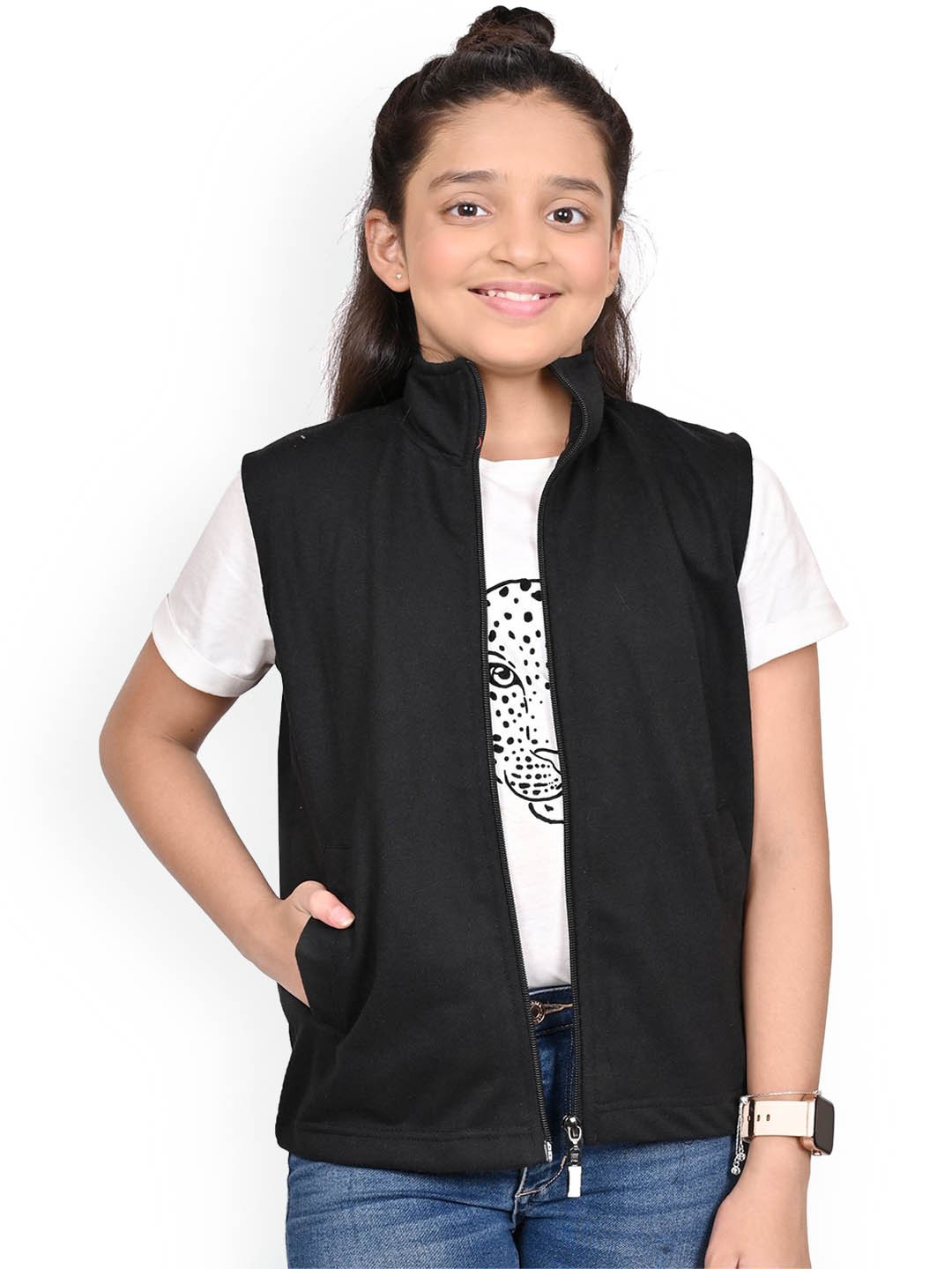 

BAESD Girls Mock Collar Solid Fleece Casual Open Front Jacket, Black
