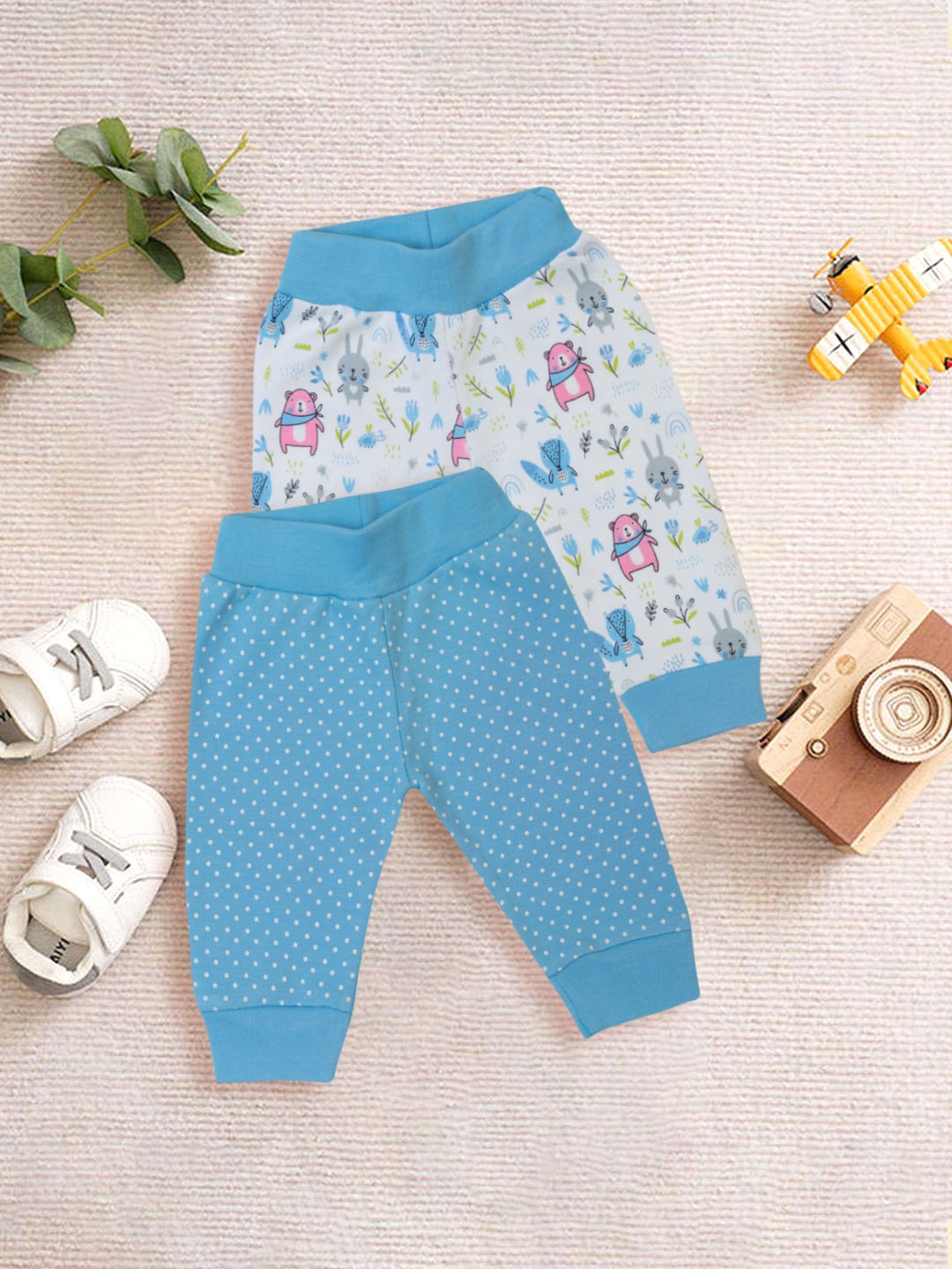 

MeeMee Infants Pack Of 2 Printed Cotton Joggers, Blue