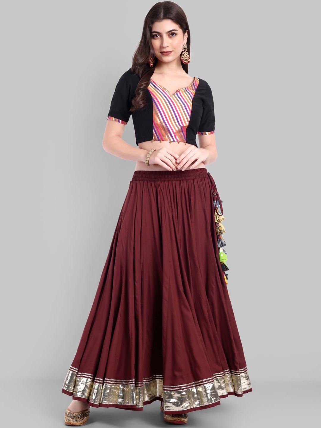 

Mera Rang Women Tiered Maxi Flared Skirt, Maroon