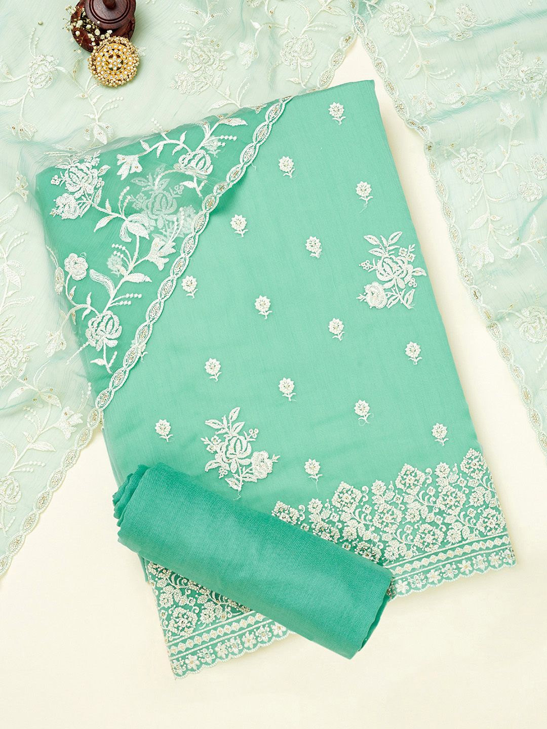 

Soch Floral Embroidered Unstitched Dress Material, Turquoise blue