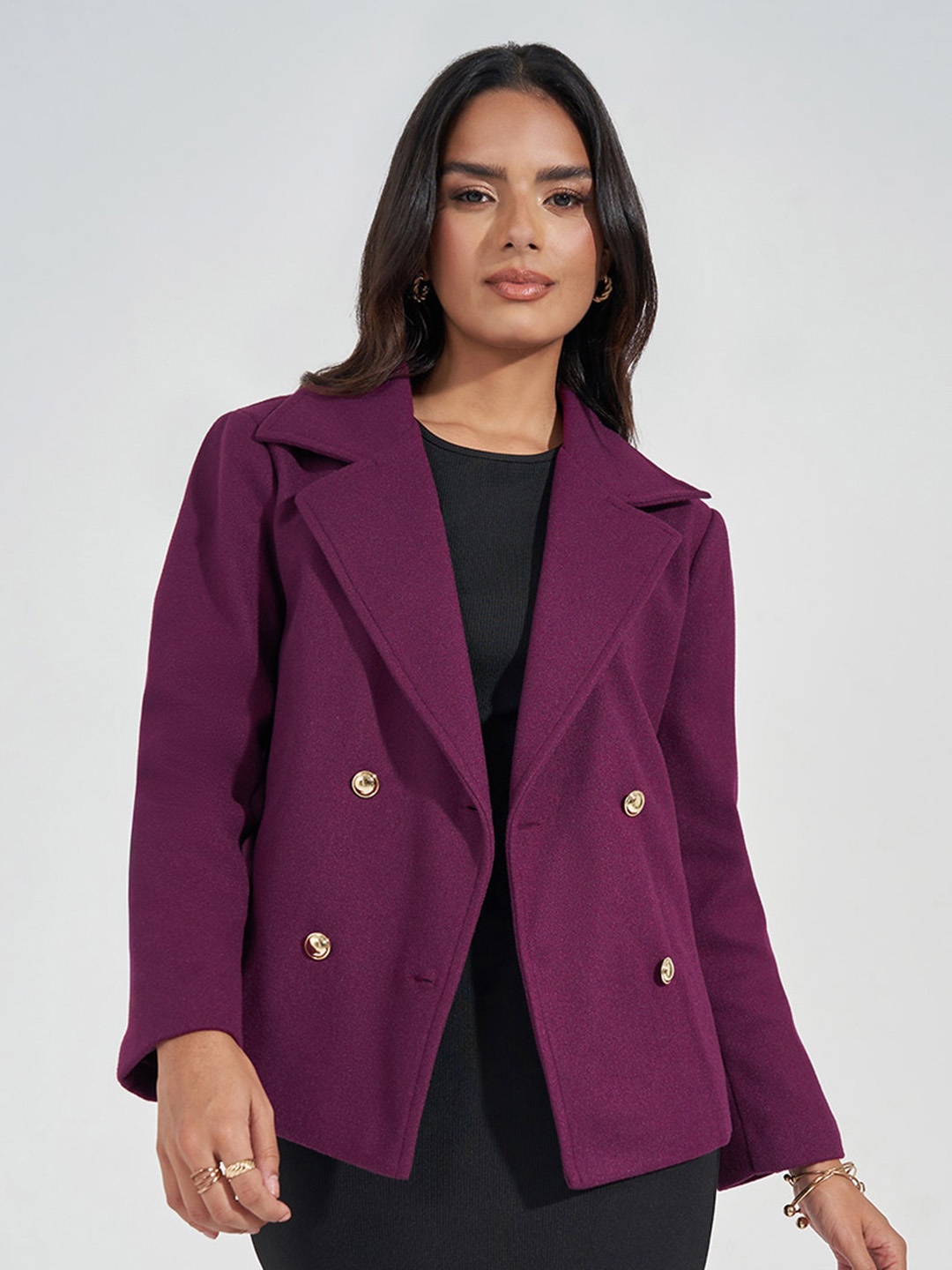 

Styli Women Regular Fit Regular Length Wool Like Coat, Purple