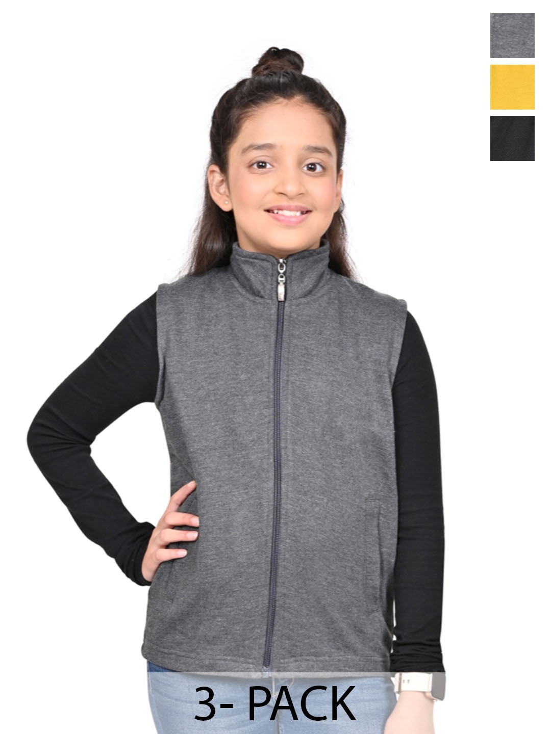 

BAESD Girls Pack Of 3 Mock Collar Lightweight Fleece Open Front Jacket, Grey