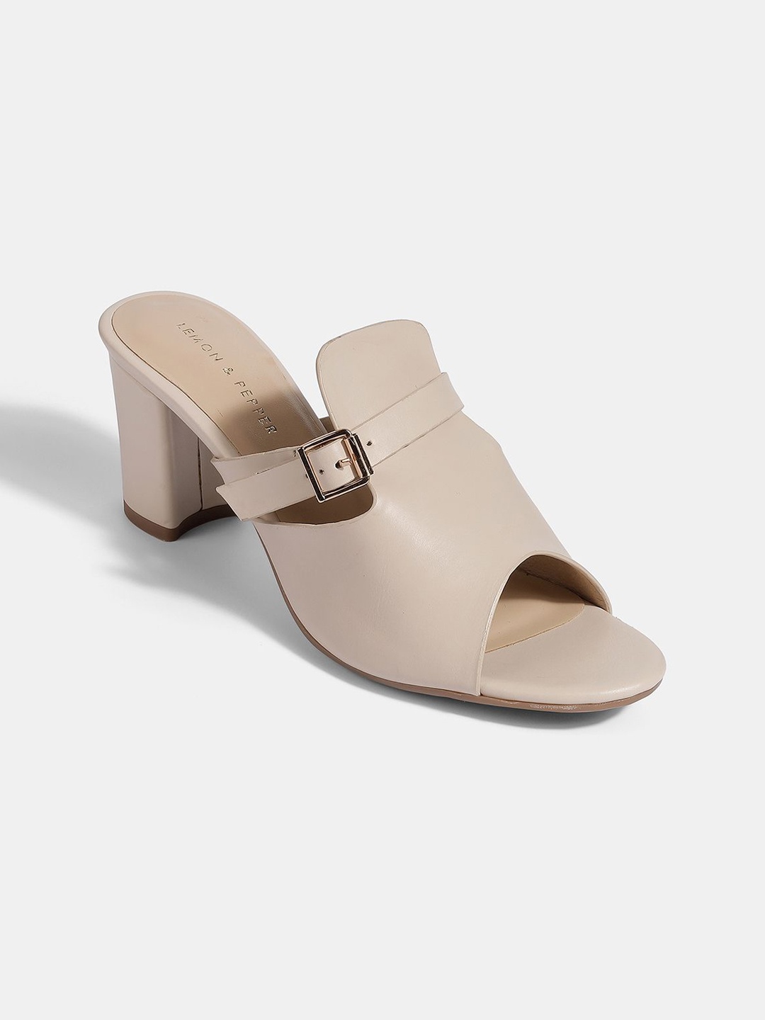 

LEMON & PEPPER Solid Open Back Block Mules, Off white