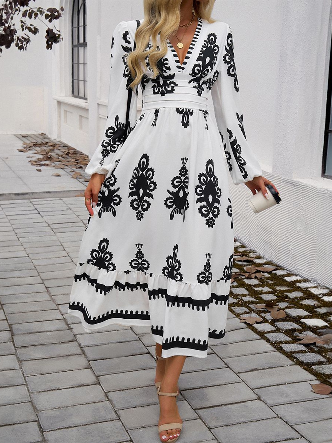 

StyleCast Ethnic Motifs Print Fit & Flare Maxi Dress, White