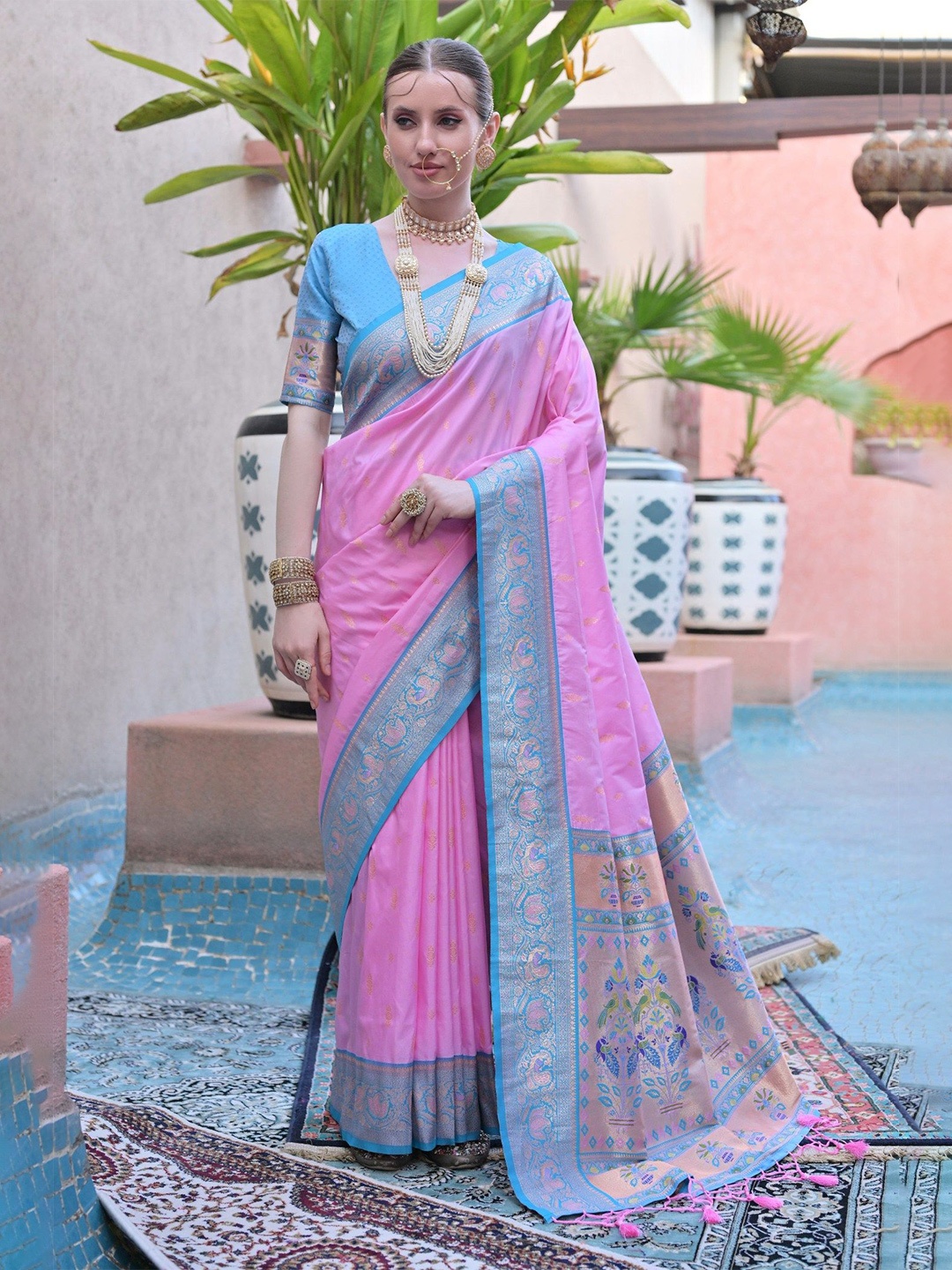 

MySilkLove Woven Design Zari Paithani Saree, Pink
