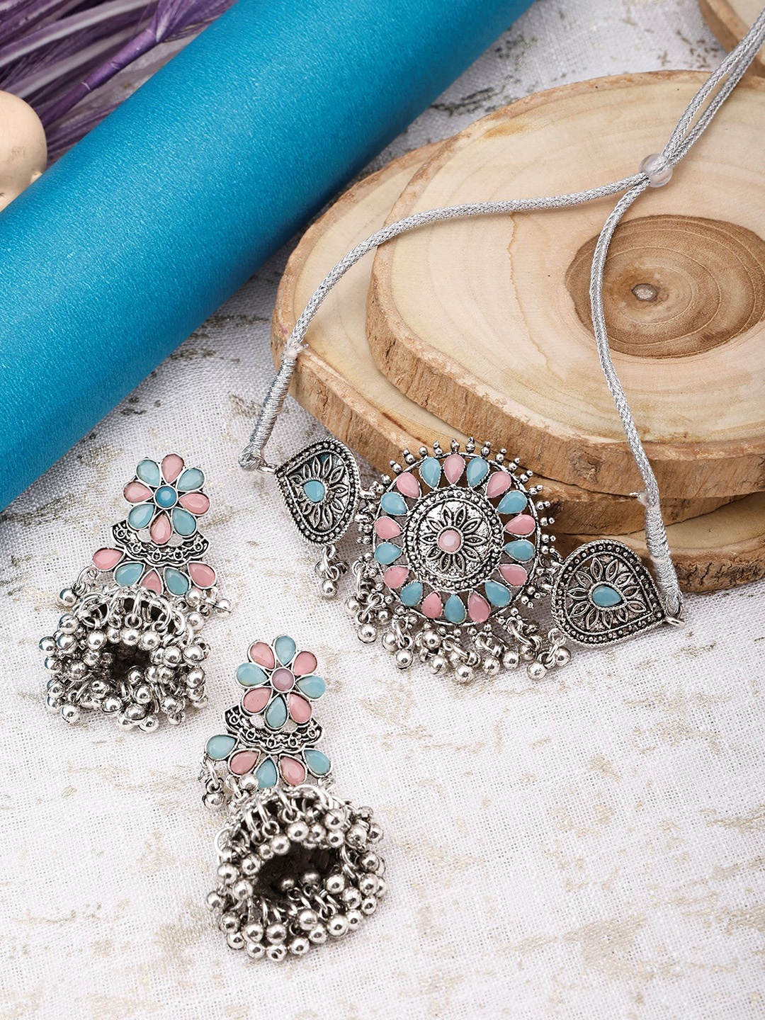 

SUNHARI Kundan-Studded & Beaded Jewellery Set, Silver