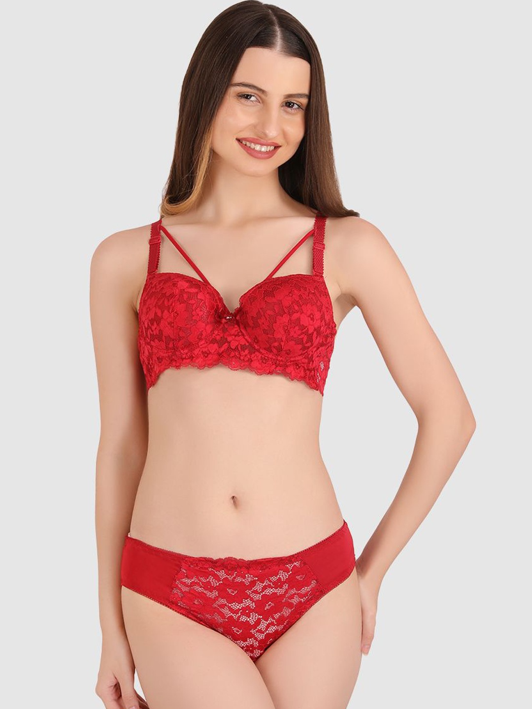 

BRACHY Self-Designed Heavily Padded Lingerie Set, Red