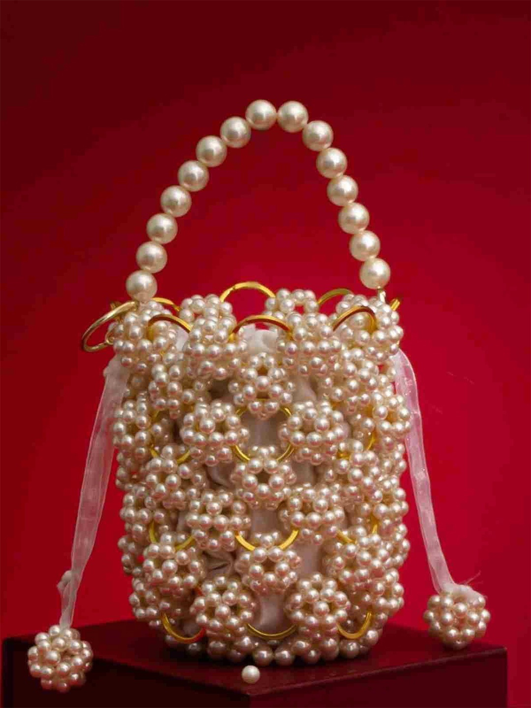 

AMYRA Shopper Pearl Handheld Bag, Off white