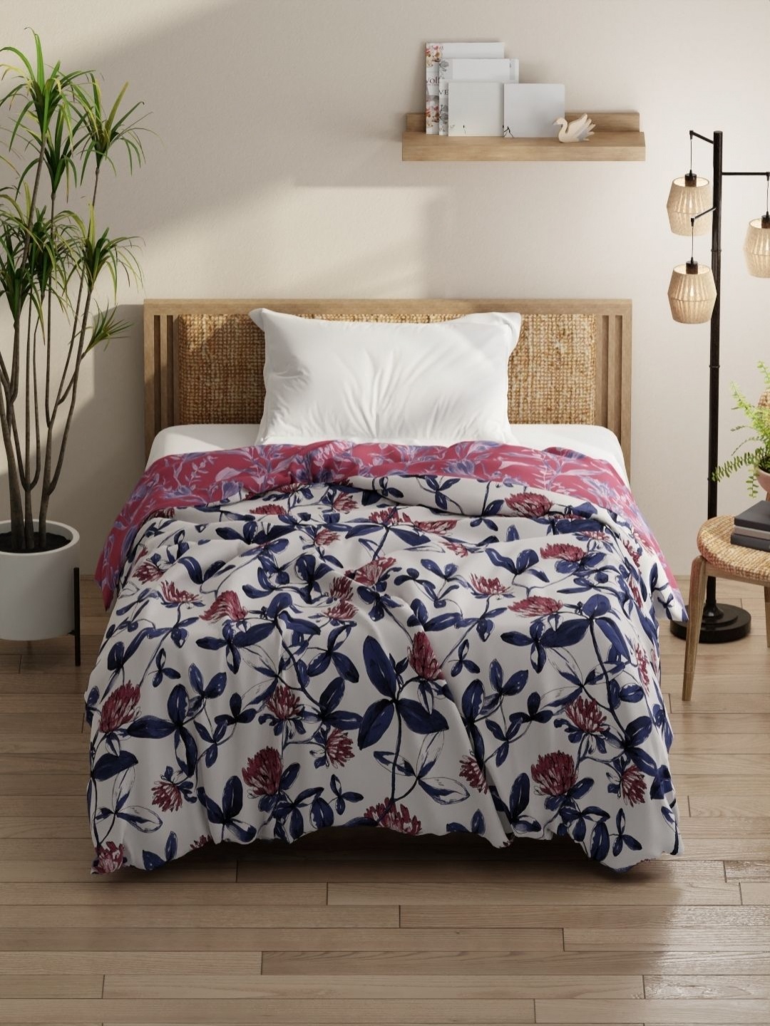 

KOPA Pink & White Floral Printed Microfiber AC Room 150 GSM Single Bed Comforter