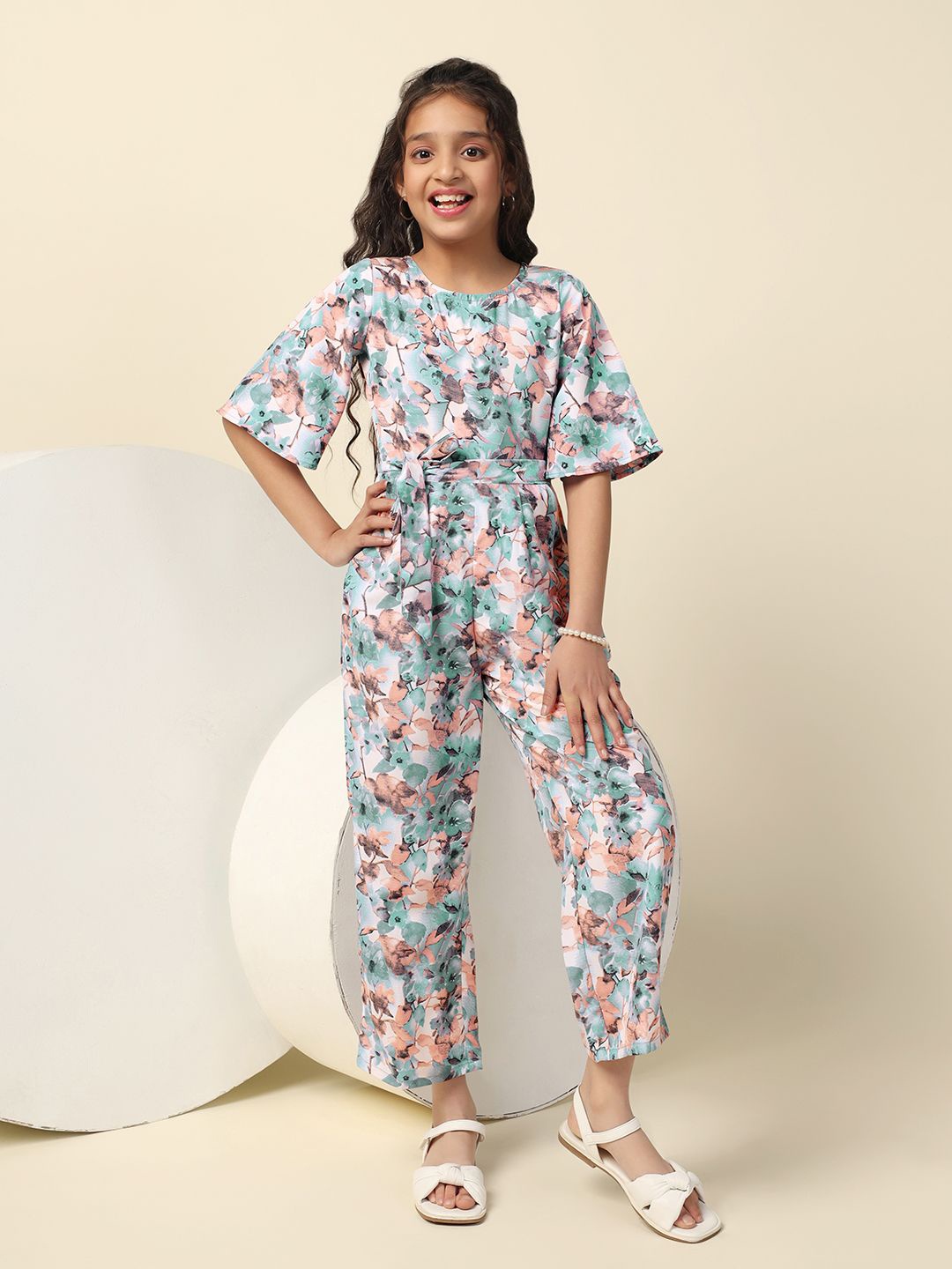 

FASHION DREAM Girls Printed Basic Cotton Jumpsuit, Peach