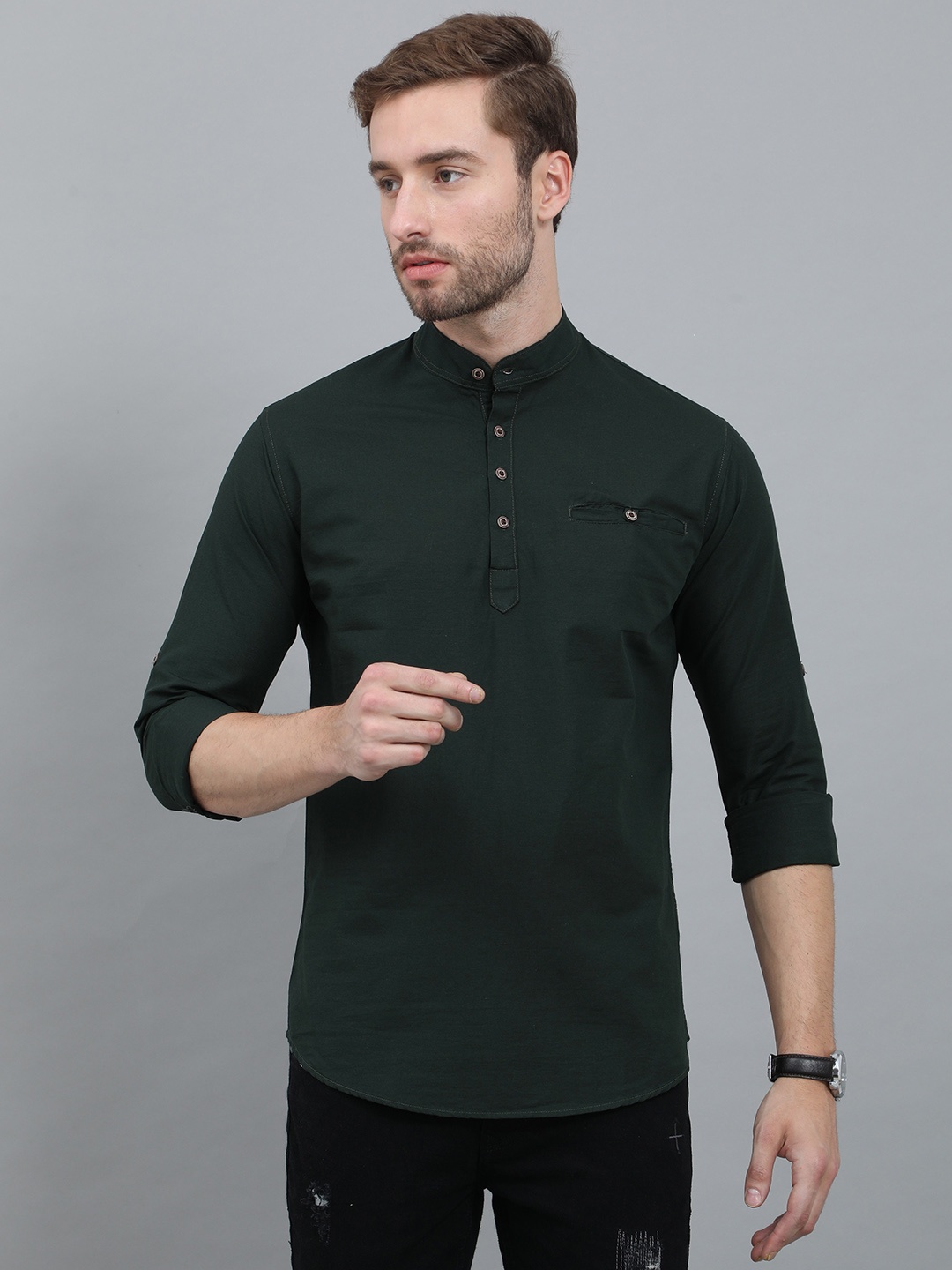 

Rope Men Thread Work Kurta, Lime green
