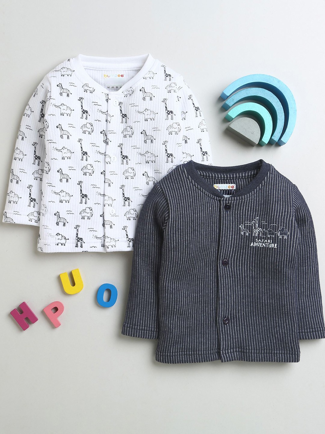 

BUMZEE Boys Pack Of 2 Striped Cotton Thermal Tops, White