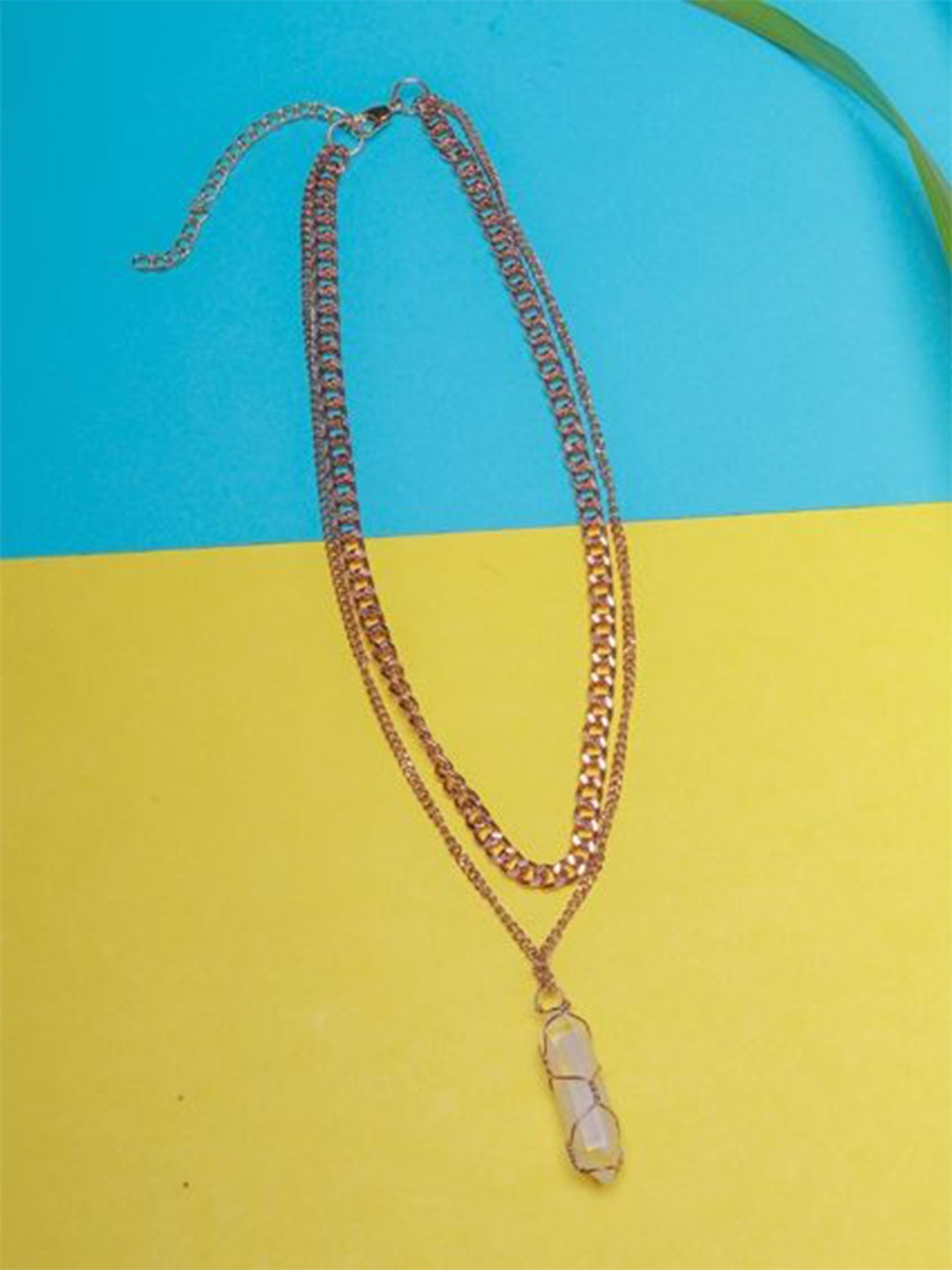 

KPOP Rose Gold-Plated Stone Studded Layered Necklace