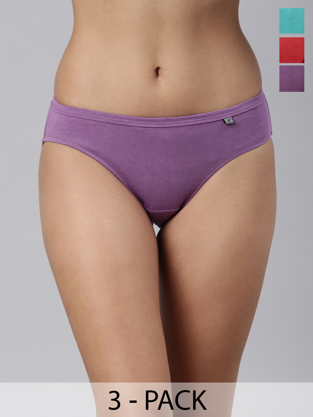 

Kryptic Pack Of 3 Mid Rise Pure Cotton Bikini BriefsKRWBR609_602_610_R4, Purple