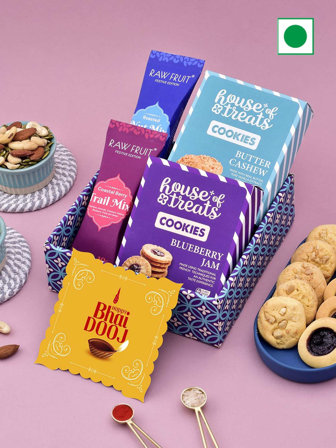 

RawFruit 7Pcs Bhai Dooj Dooj Dry Fruit & Cookies Gift Pack, Blue